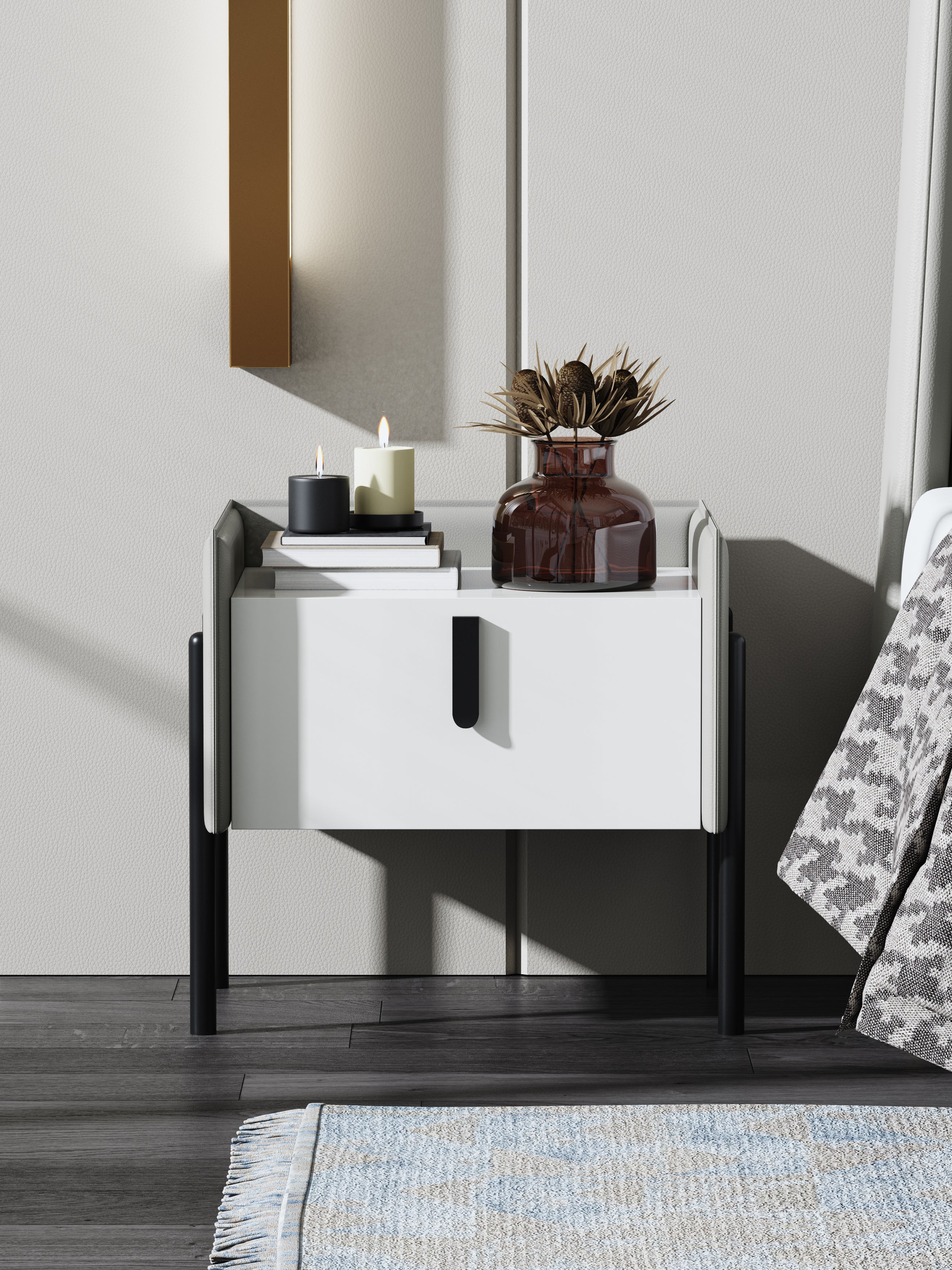 HDF+Fabrics/Leather+Metal Nightstand