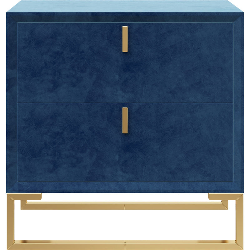 Velvet-Upholstered Nightstand with Metal Accents