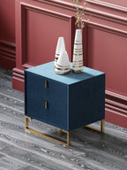 Velvet-Upholstered Nightstand with Metal Accents