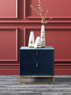 Velvet-Upholstered Nightstand with Metal Accents