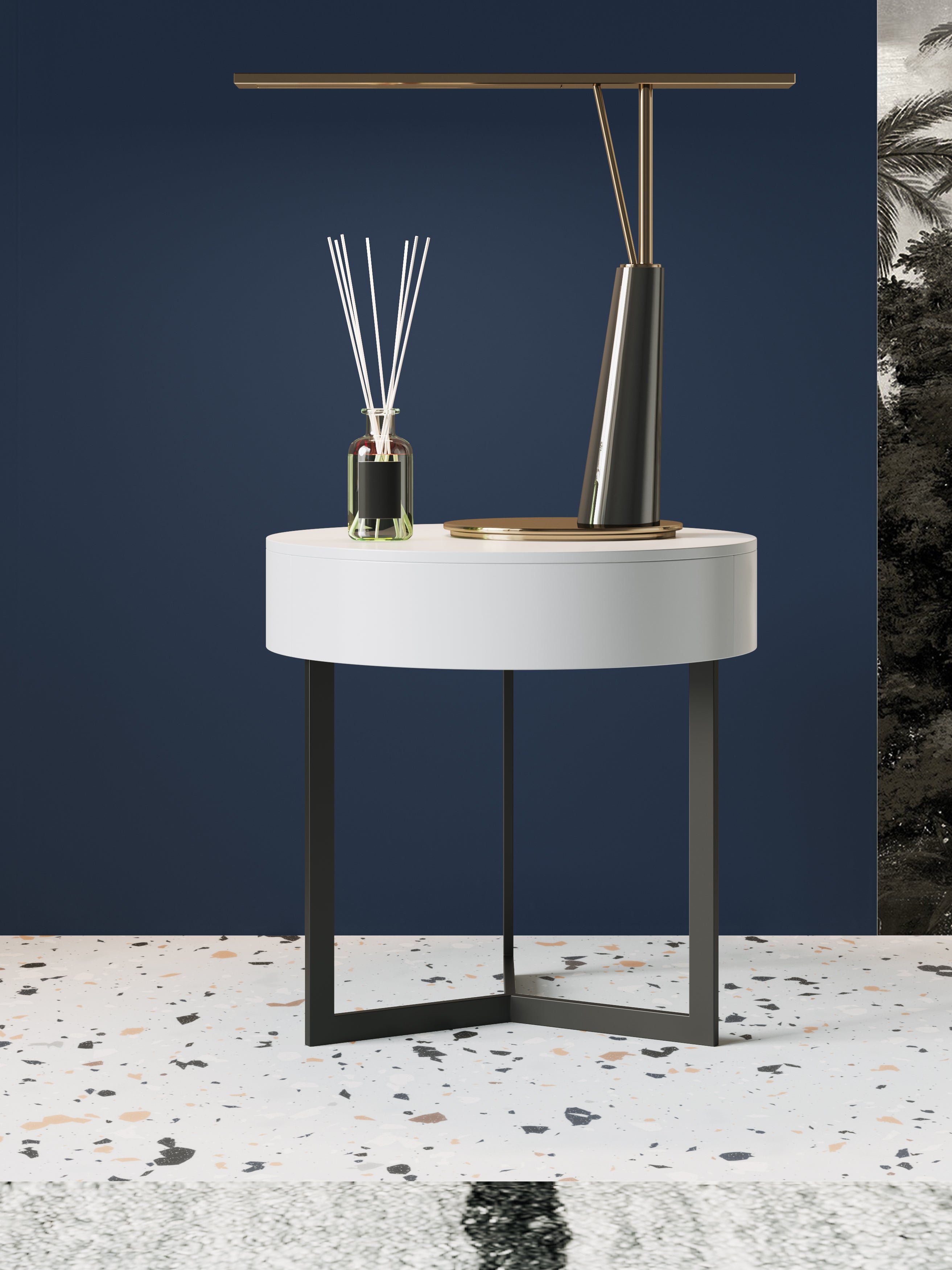 Wood Nightstand with Metal Accents