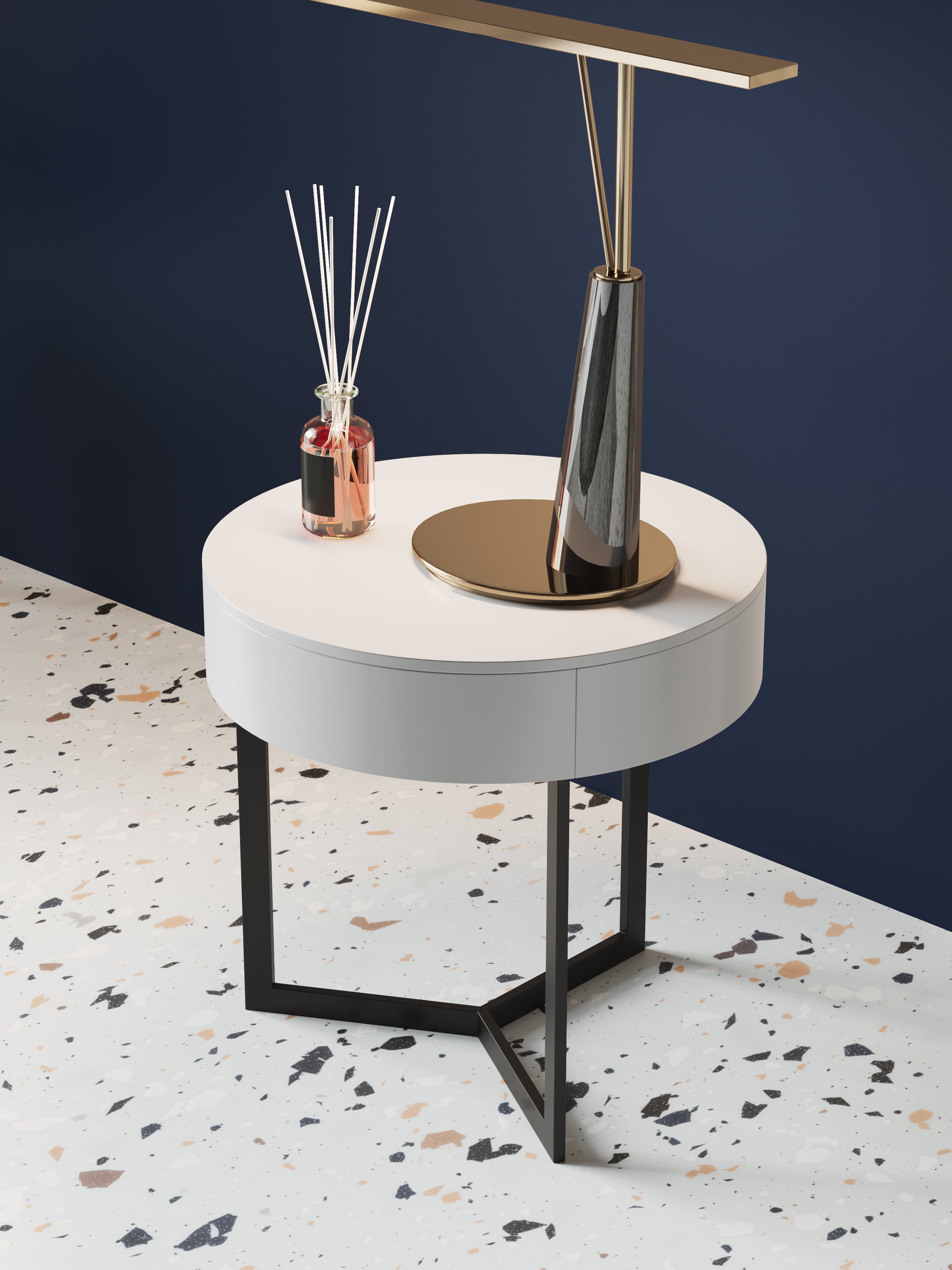 Wood Nightstand with Metal Accents