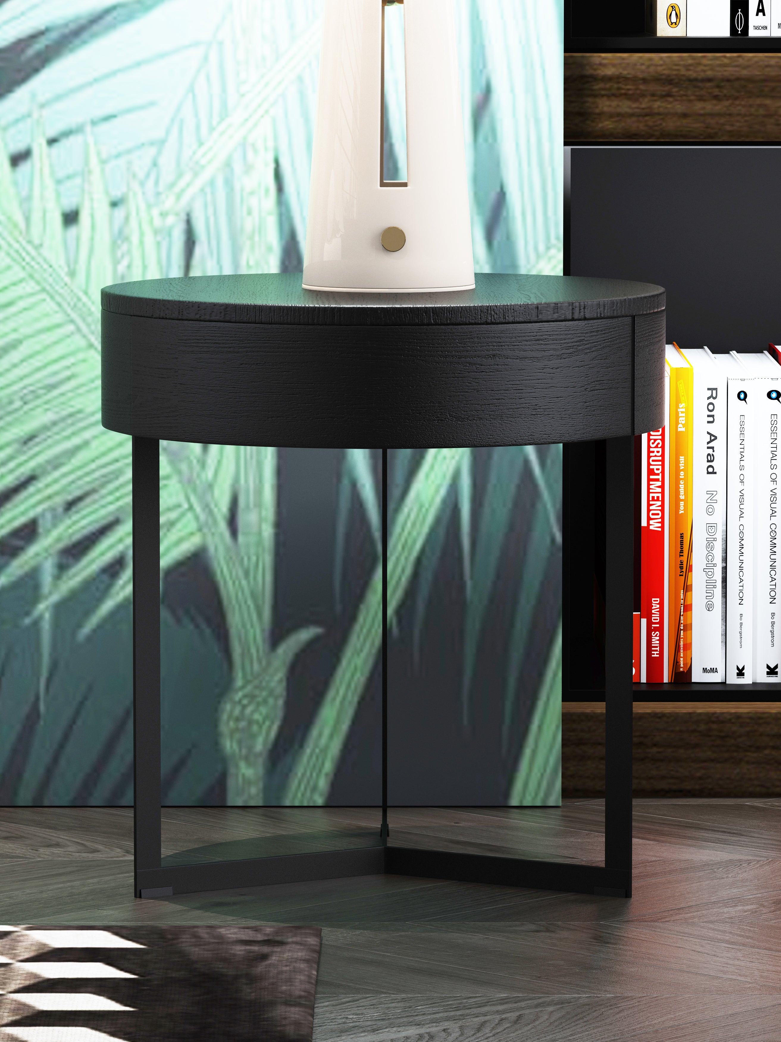 Wood Nightstand with Metal Accents