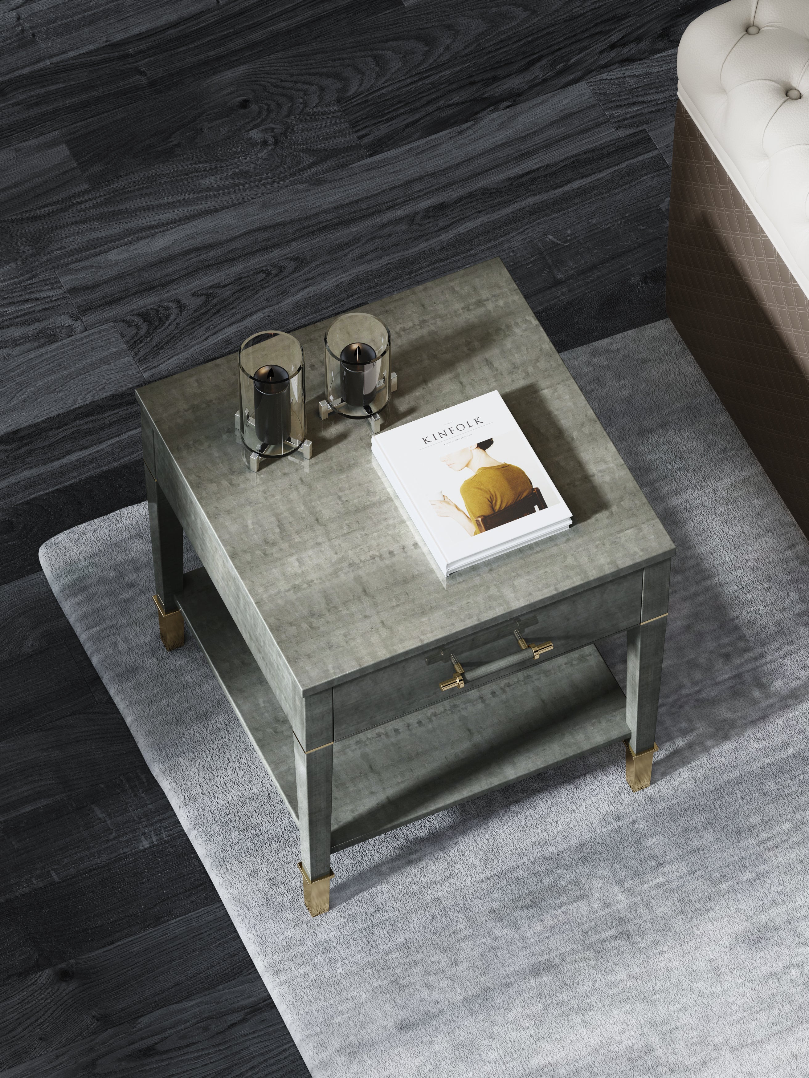 Stainless Steel+MDF+Wood+High Gloss Lacquer Nightstand