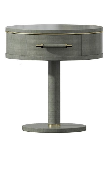 Wood High-Gloss Nightstand with Metal Accents