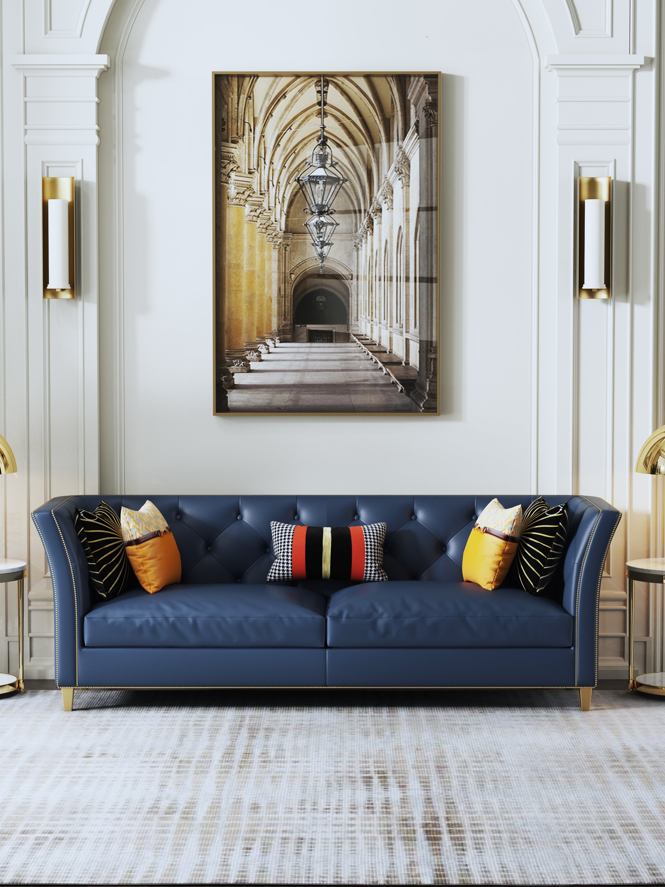 Microfiber Leather Three-Seater Sofa