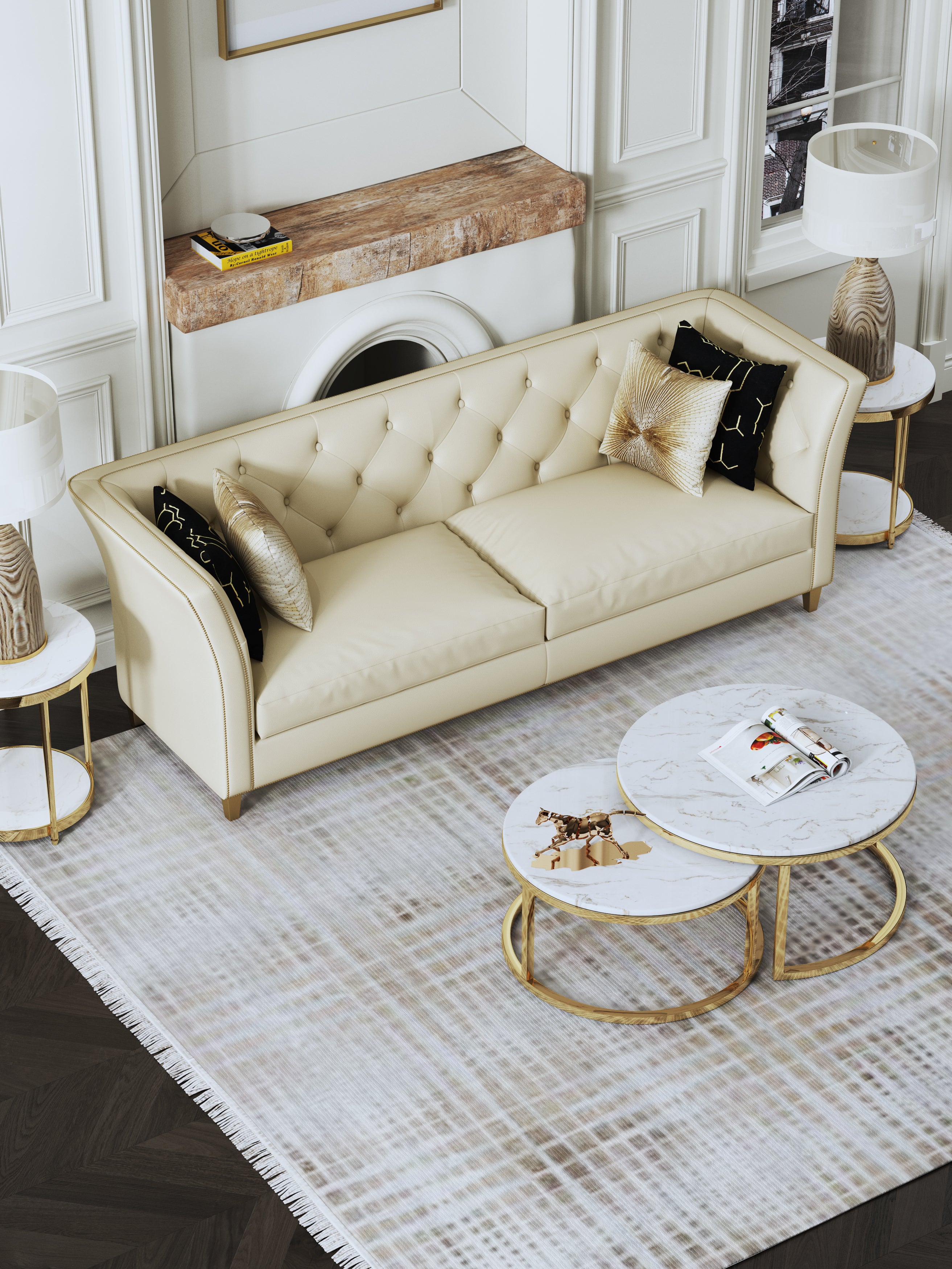 Microfiber Leather Three-Seater Sofa