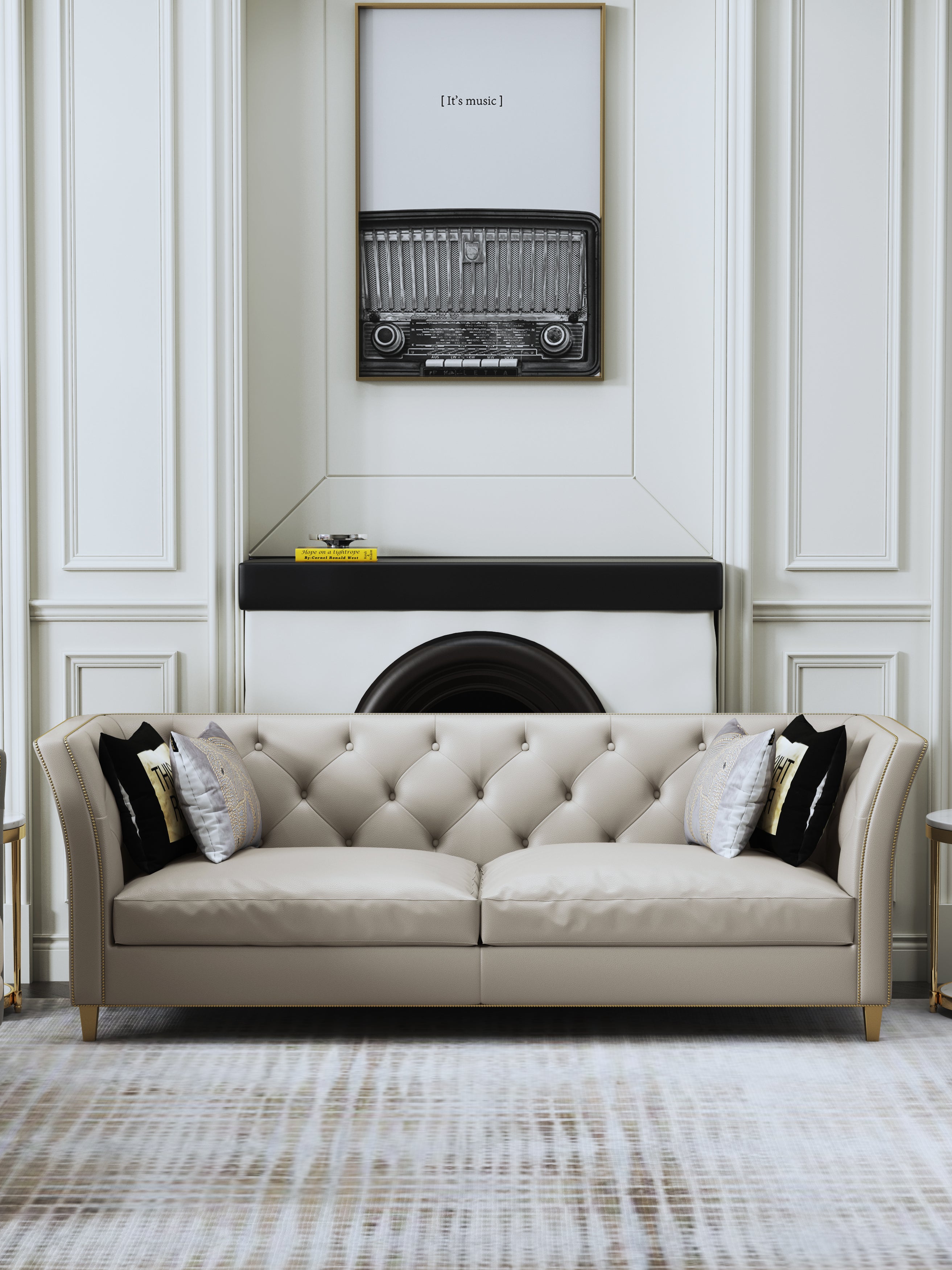 Microfiber Leather Three-Seater Sofa