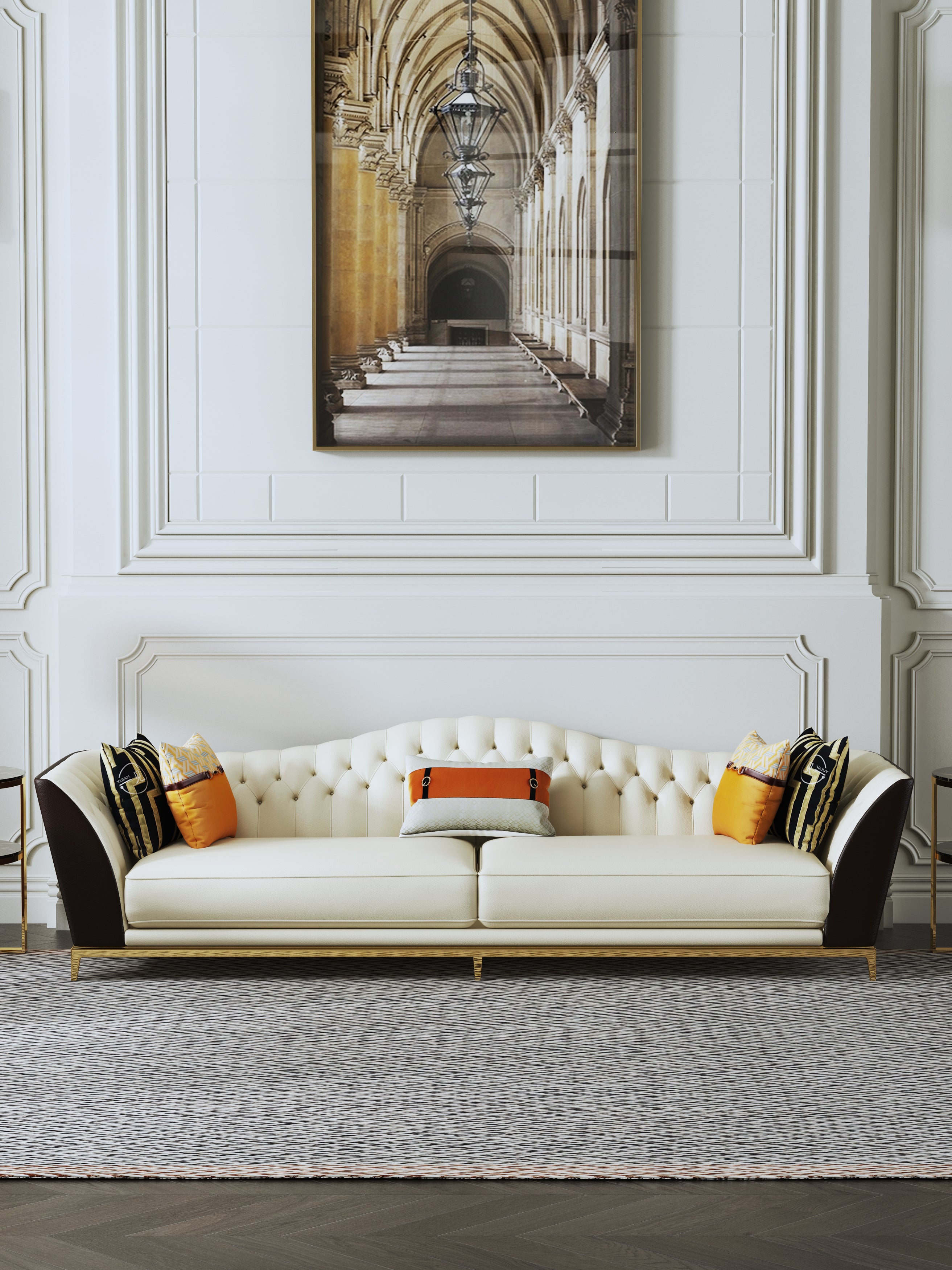 Microfiber Leather Three-Seater Sofa