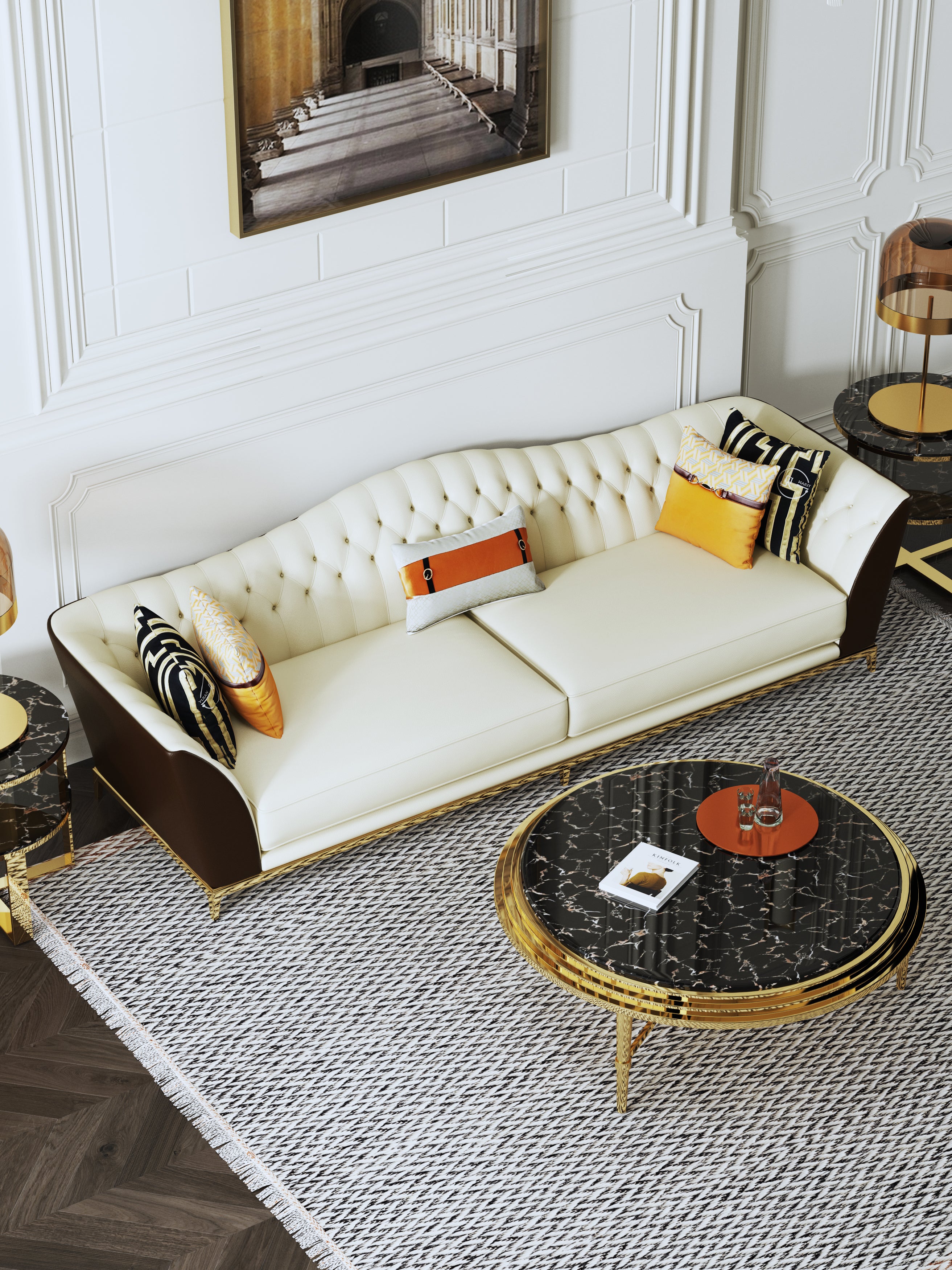 Microfiber Leather Three-Seater Sofa