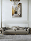 Grey Tufted Three-Seater Sofa with Gold Finish
