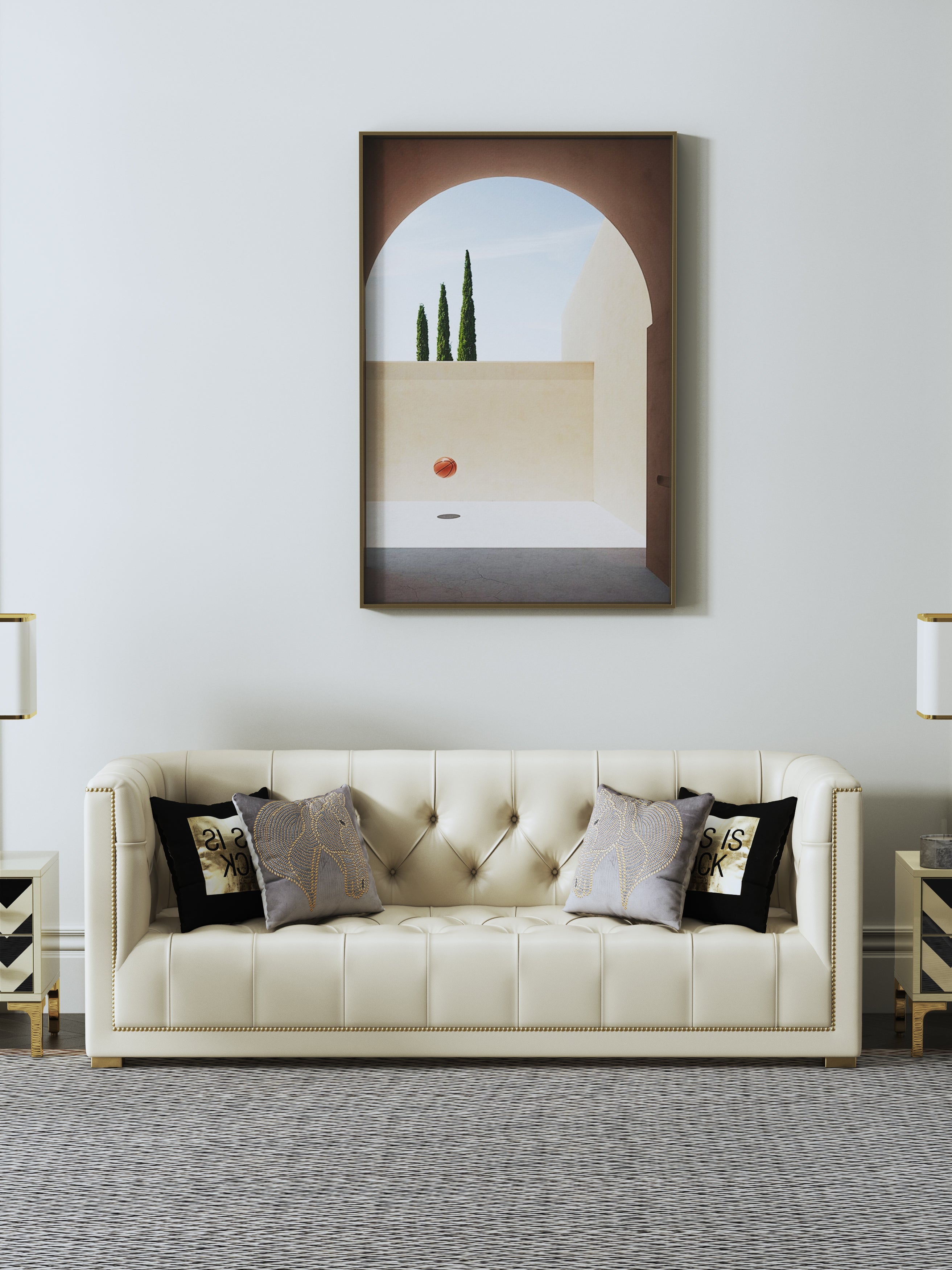 Microfiber Leather Three-Seater Sofa