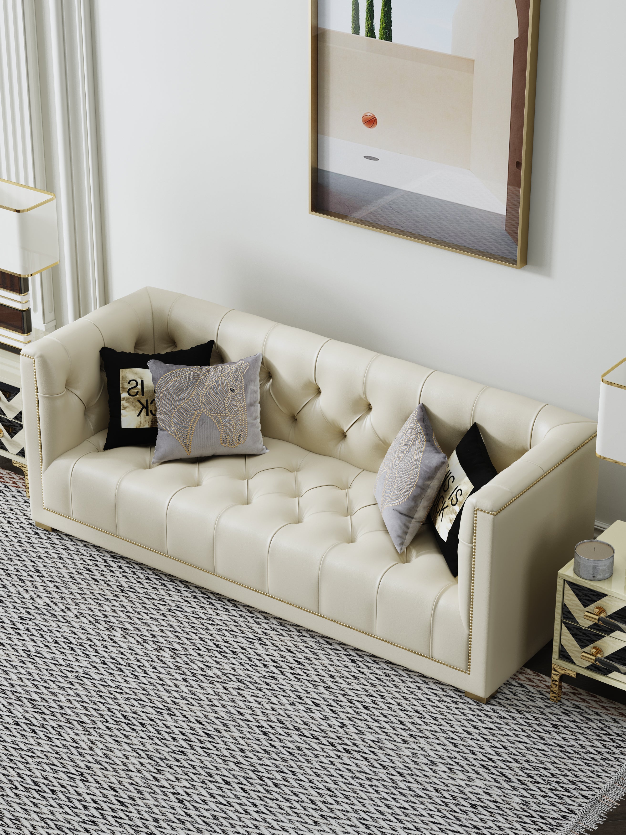 Microfiber Leather Three-Seater Sofa