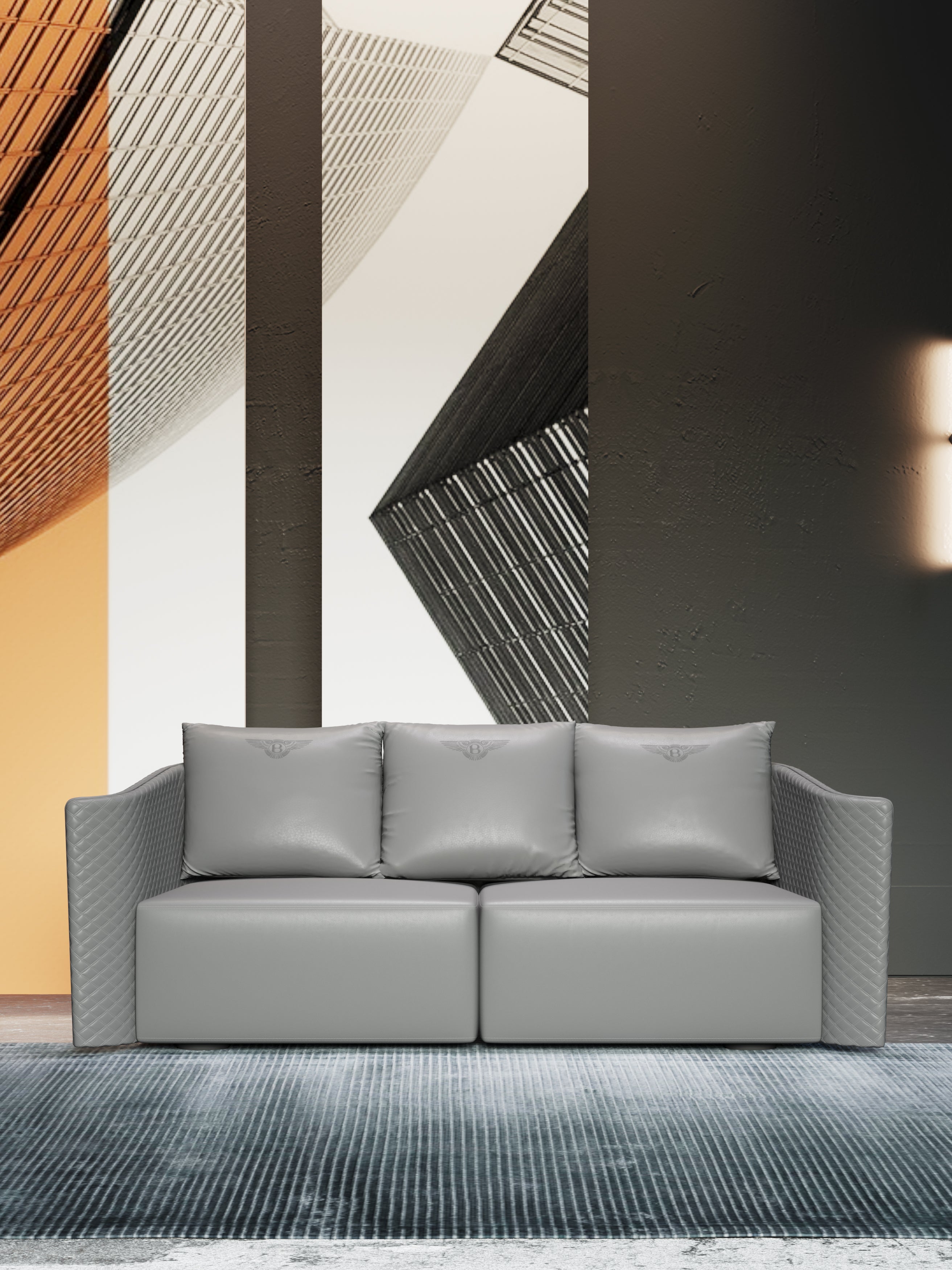 Microfiber Leather Three-Seater Sofa