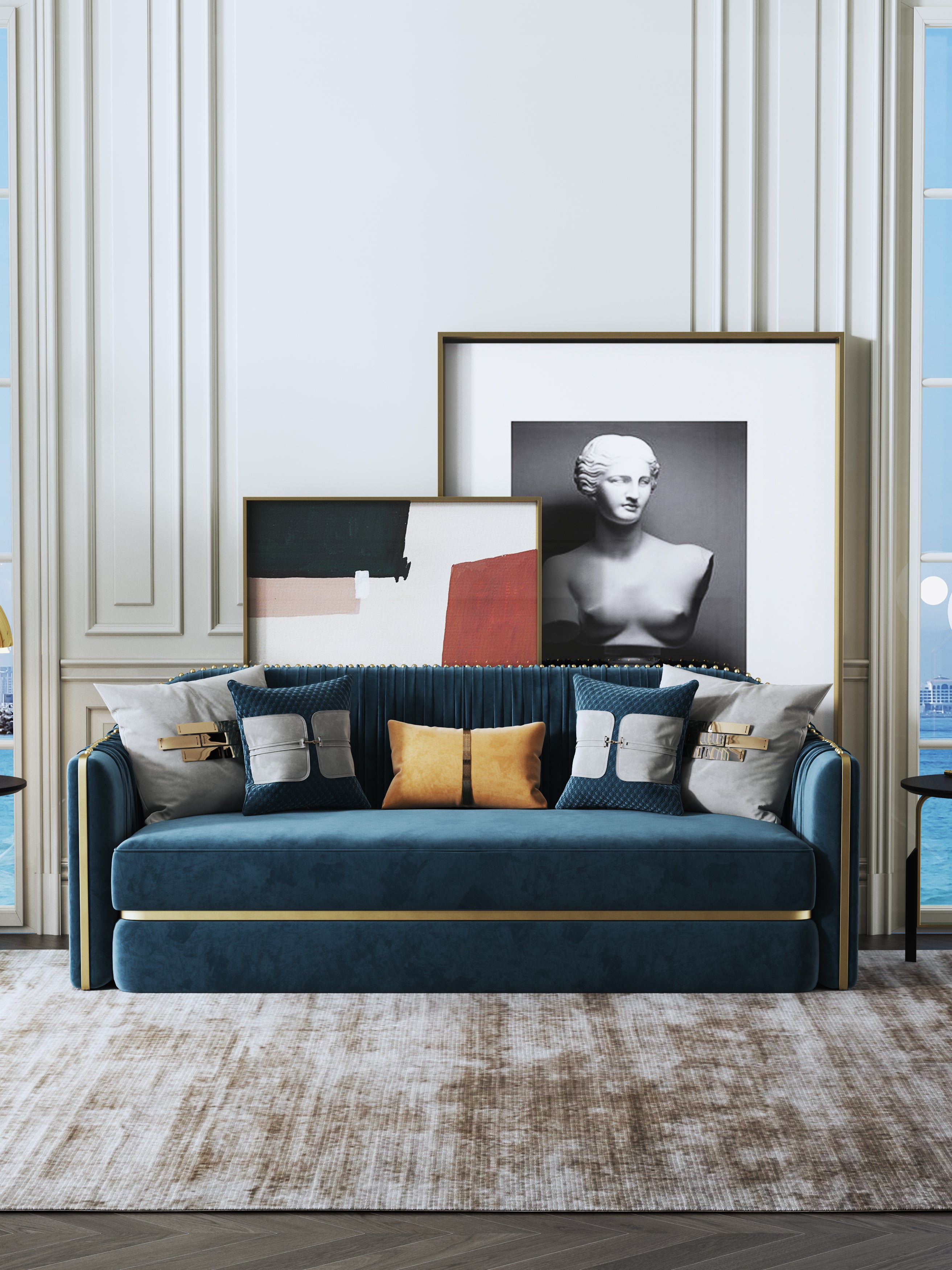 Fabric-Upholstered Three-Seater Sofa