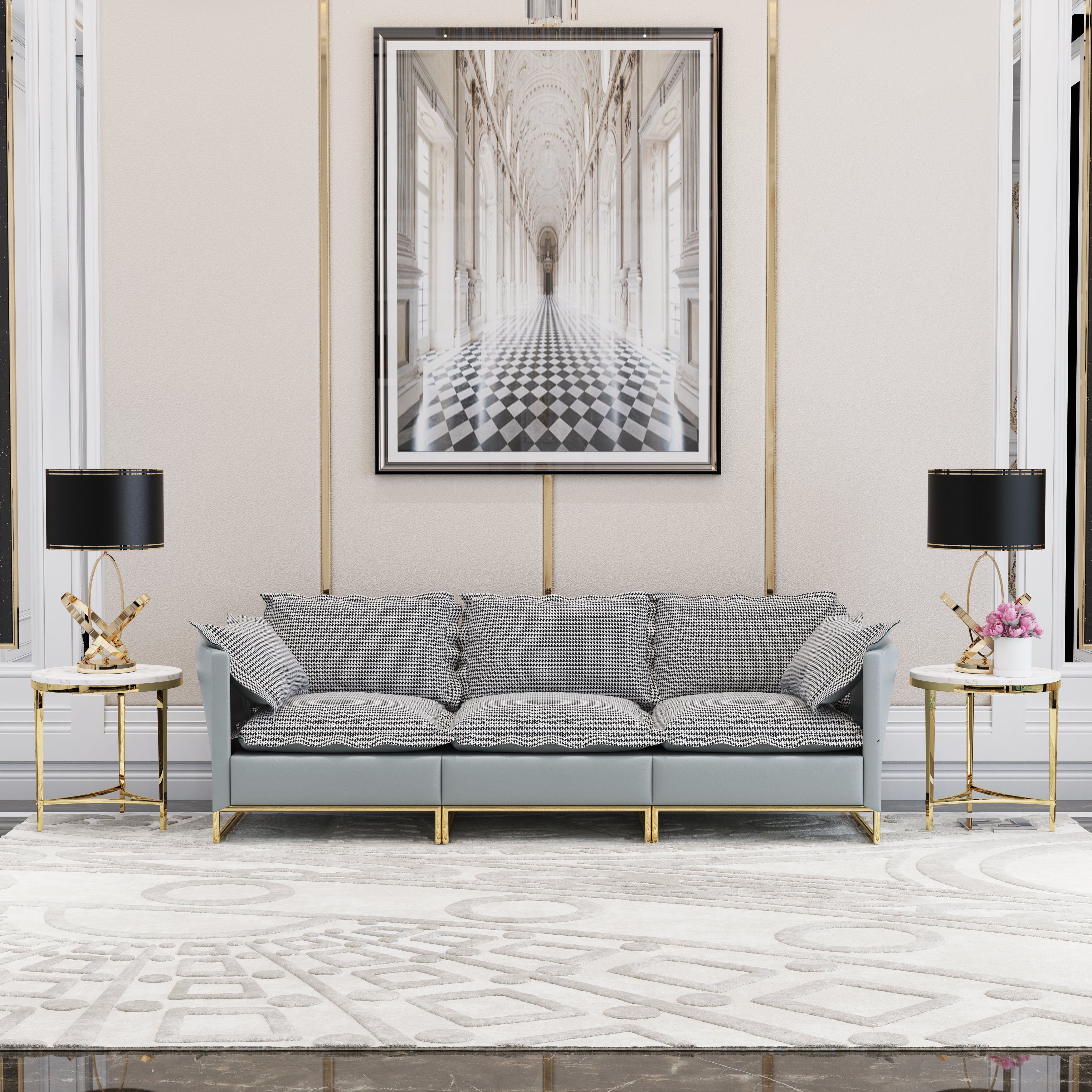 Fabric-Upholstered Three-Seater Sofa