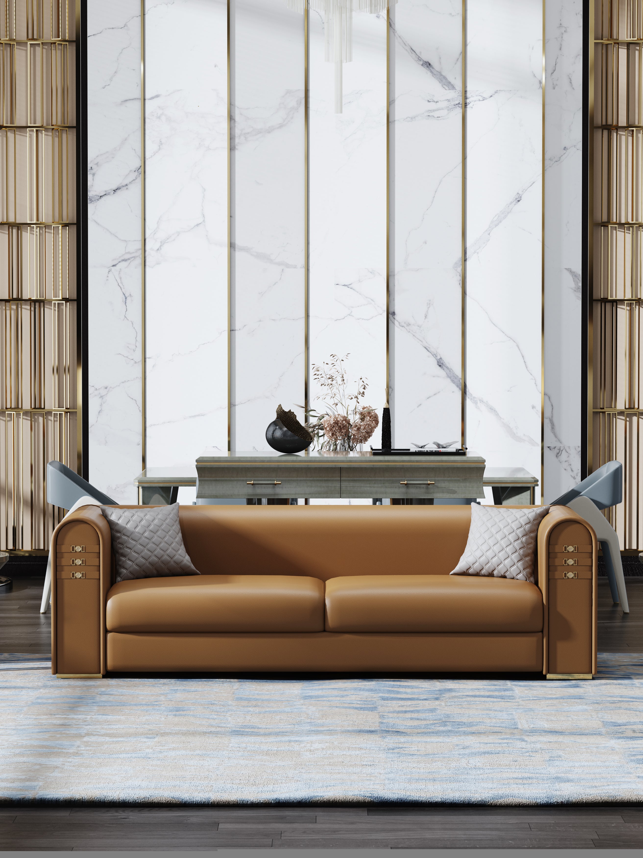 Leather Three-Seater Sofa