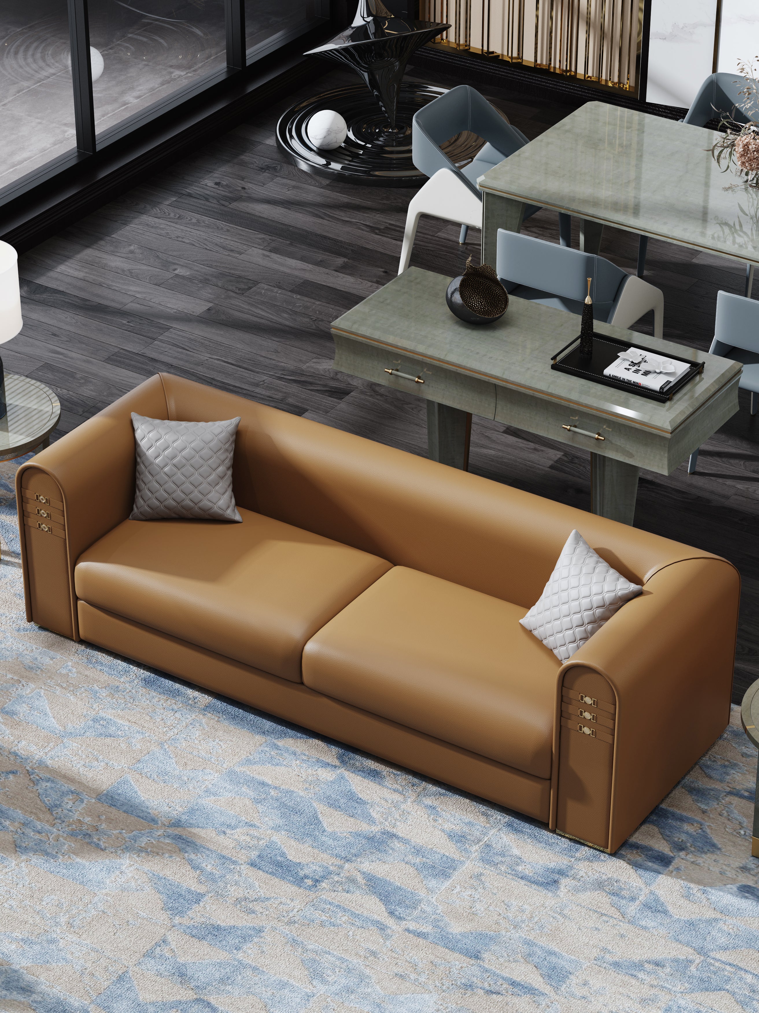 Leather Three-Seater Sofa