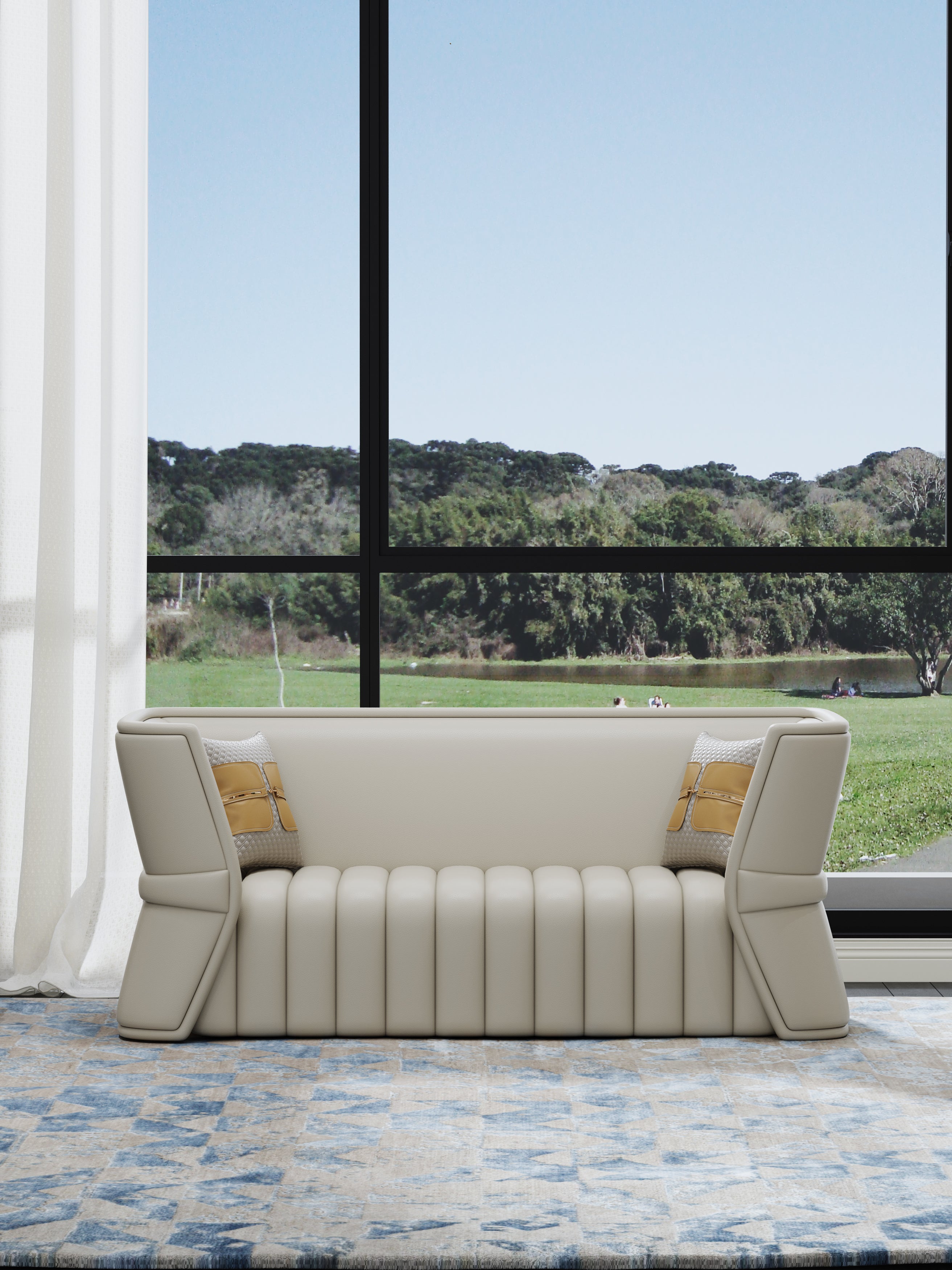 Wood frame+Leather+High Reseliency Foam Two-Seater Sofa