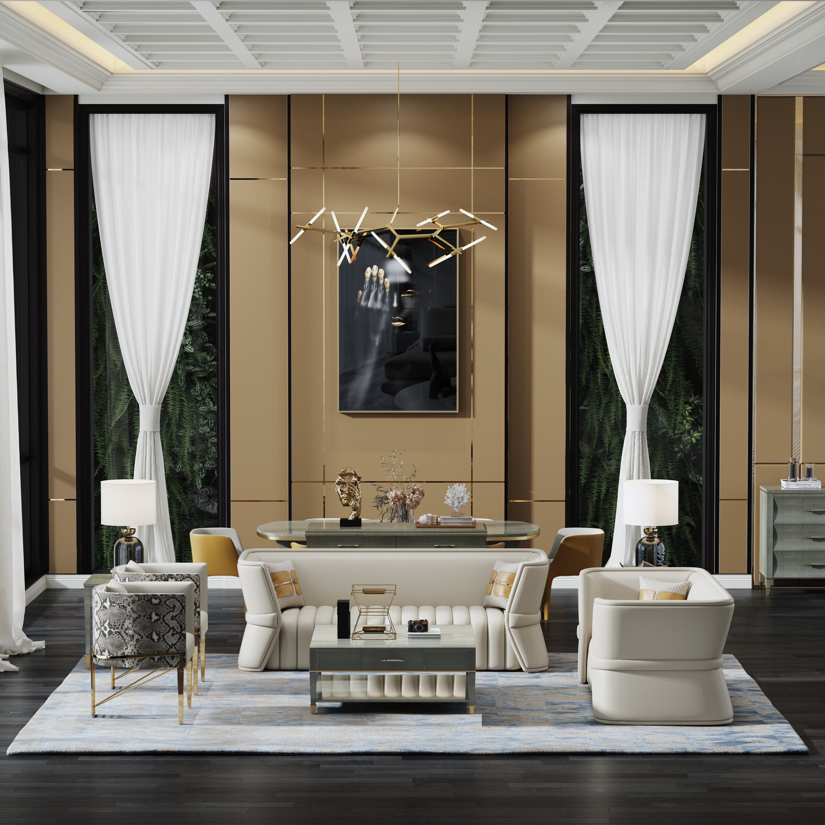 Leather Sofa with Twin Accent Chairs Four-Piece Set