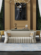 Wood frame+Leather+High Reseliency Foam Three-Seater Sofa