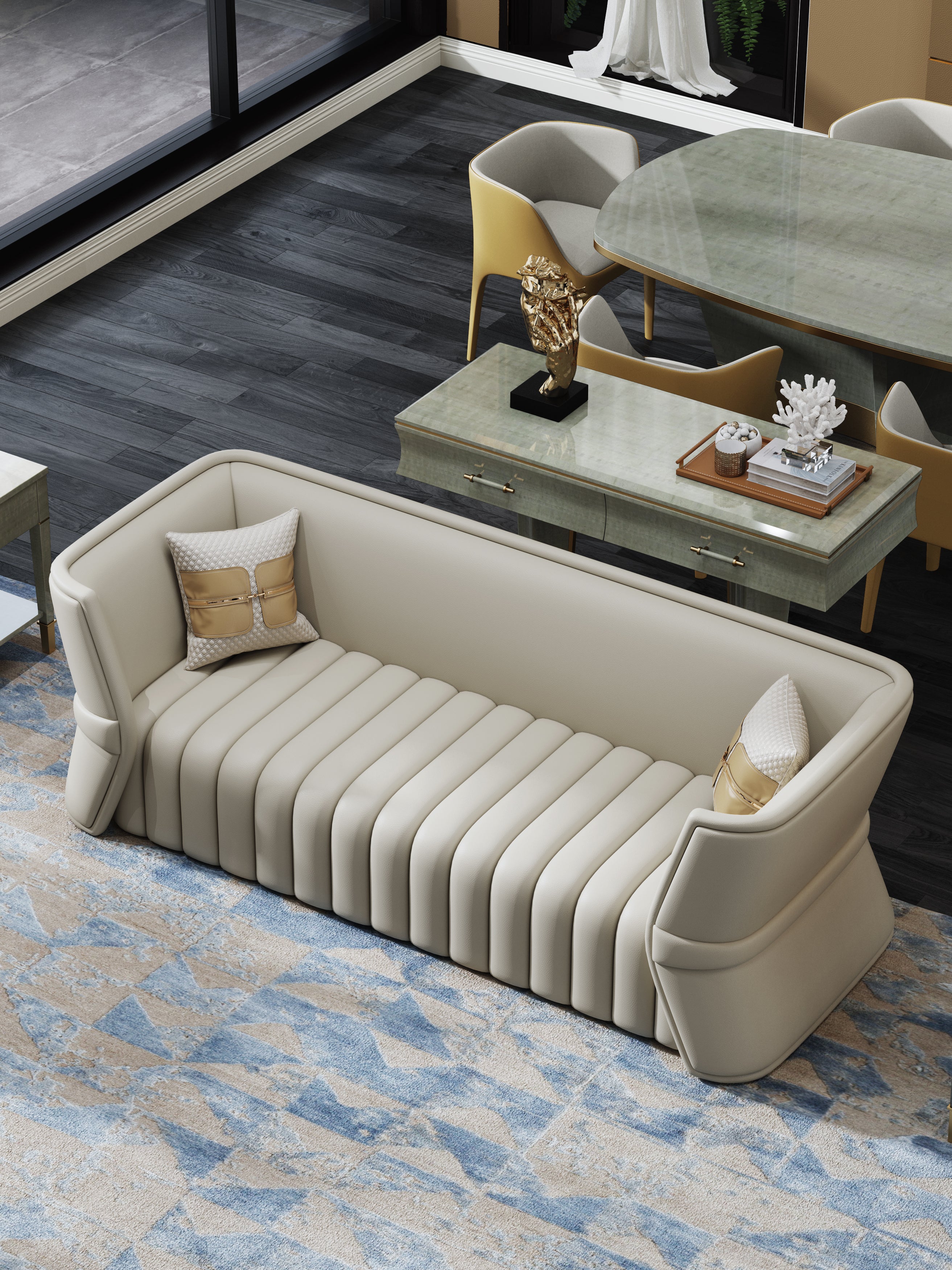 Wood frame+Leather+High Reseliency Foam Three-Seater Sofa