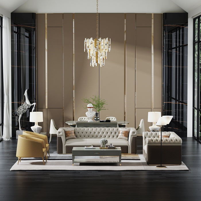Metal-Accented Leather Four-Piece Living Room Set