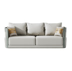 Wood frame+Leather+High Density Foam+Wood+Veneer+Bend Three-Seater Sofa