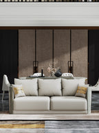 Wood frame+Leather+High Density Foam+Wood+Veneer+Bend Three-Seater Sofa