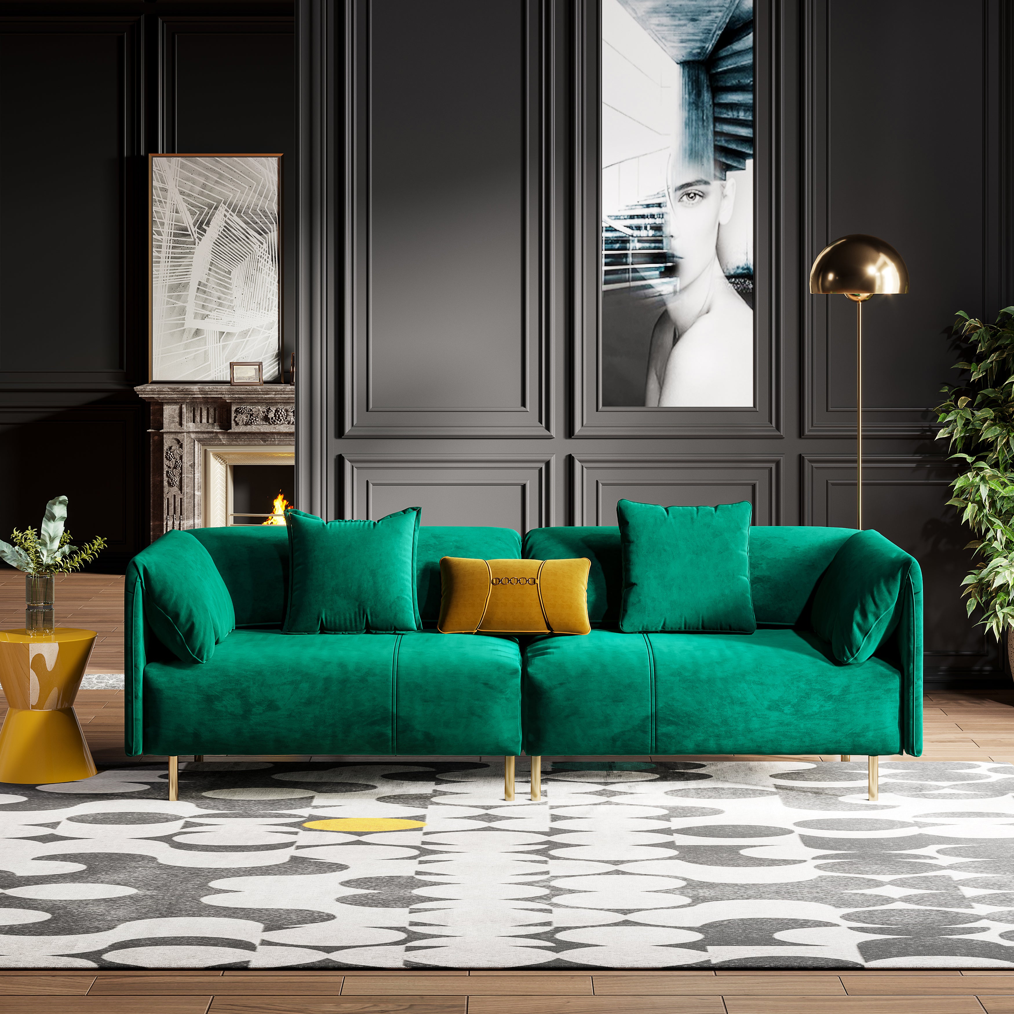 Velvet Three-Seater Sofa