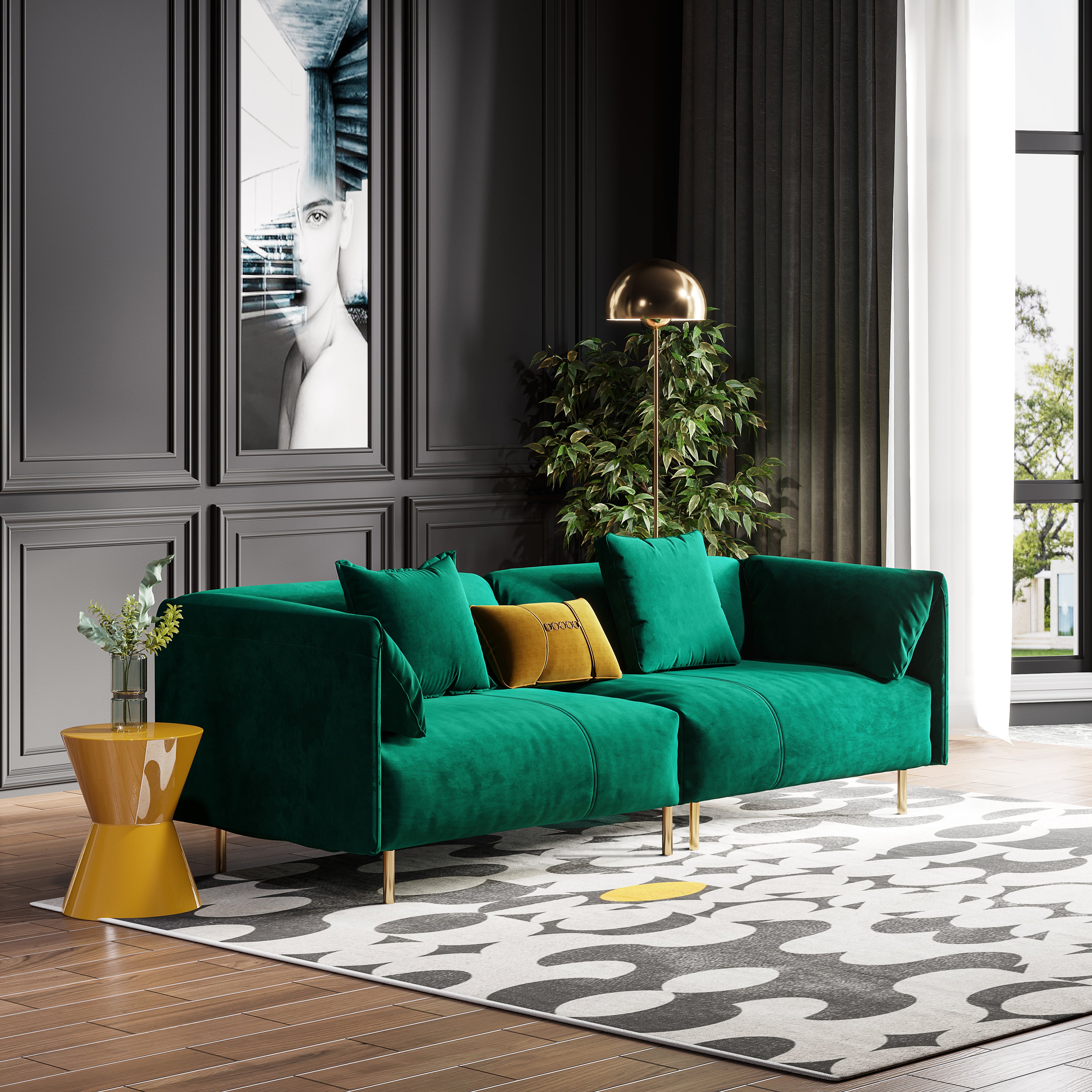 Velvet Three-Seater Sofa