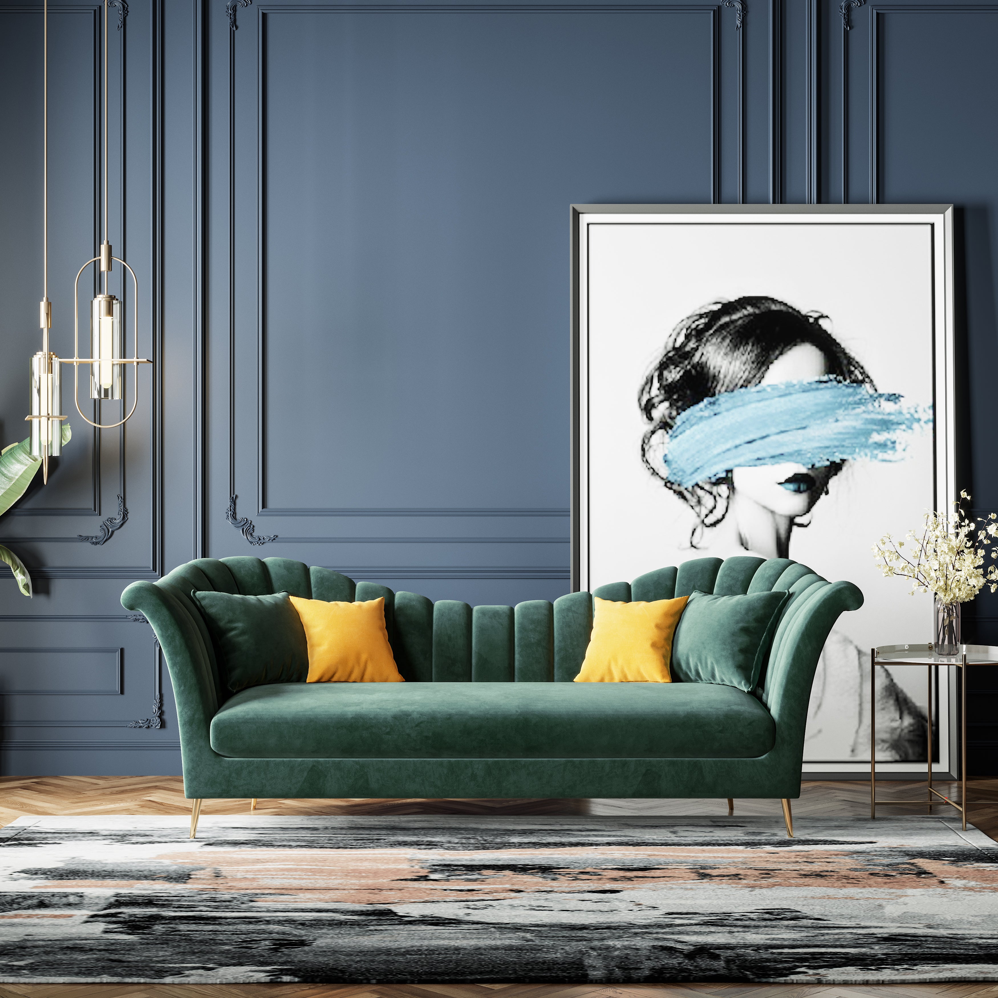 Velvet Three-Seater Sofa