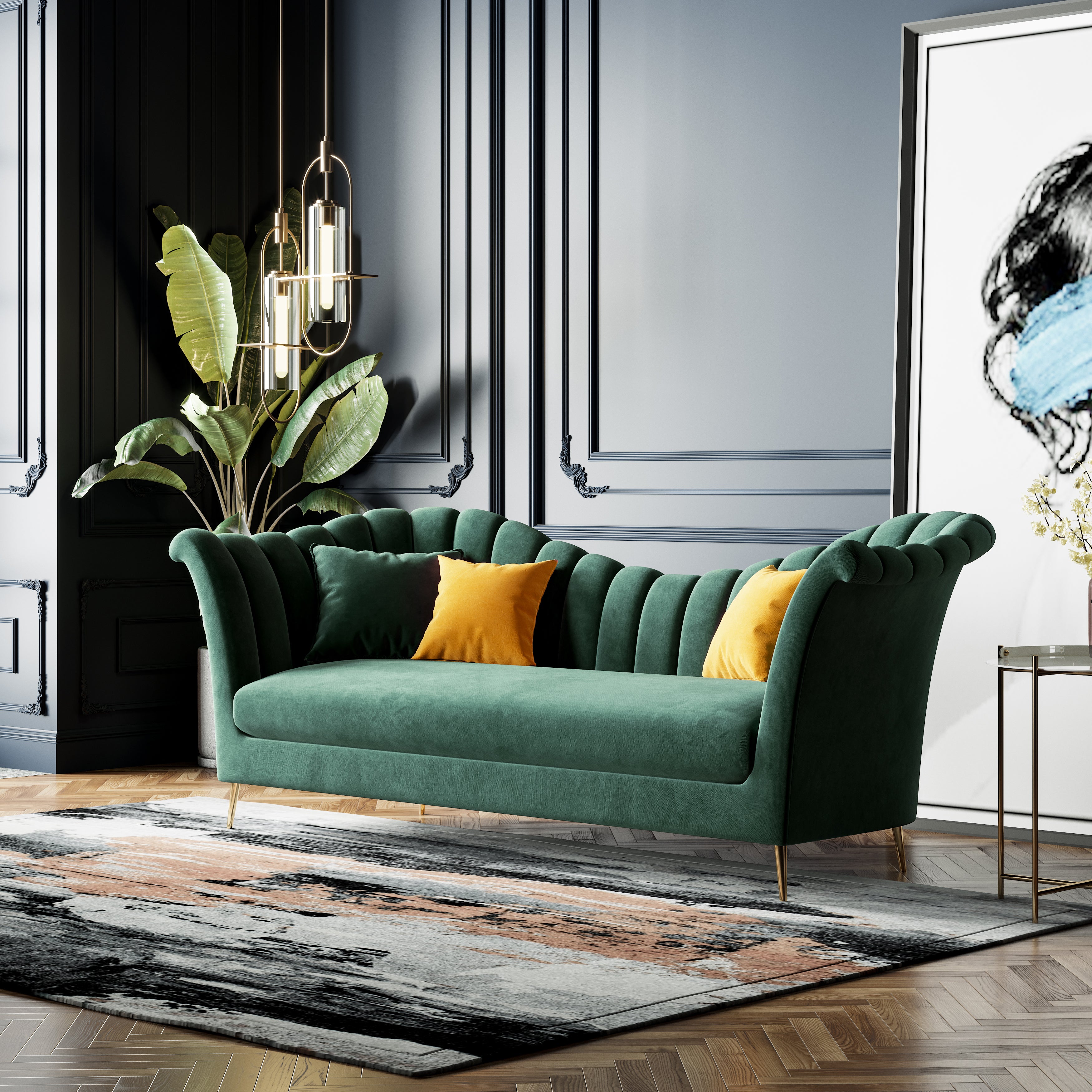 Velvet Three-Seater Sofa