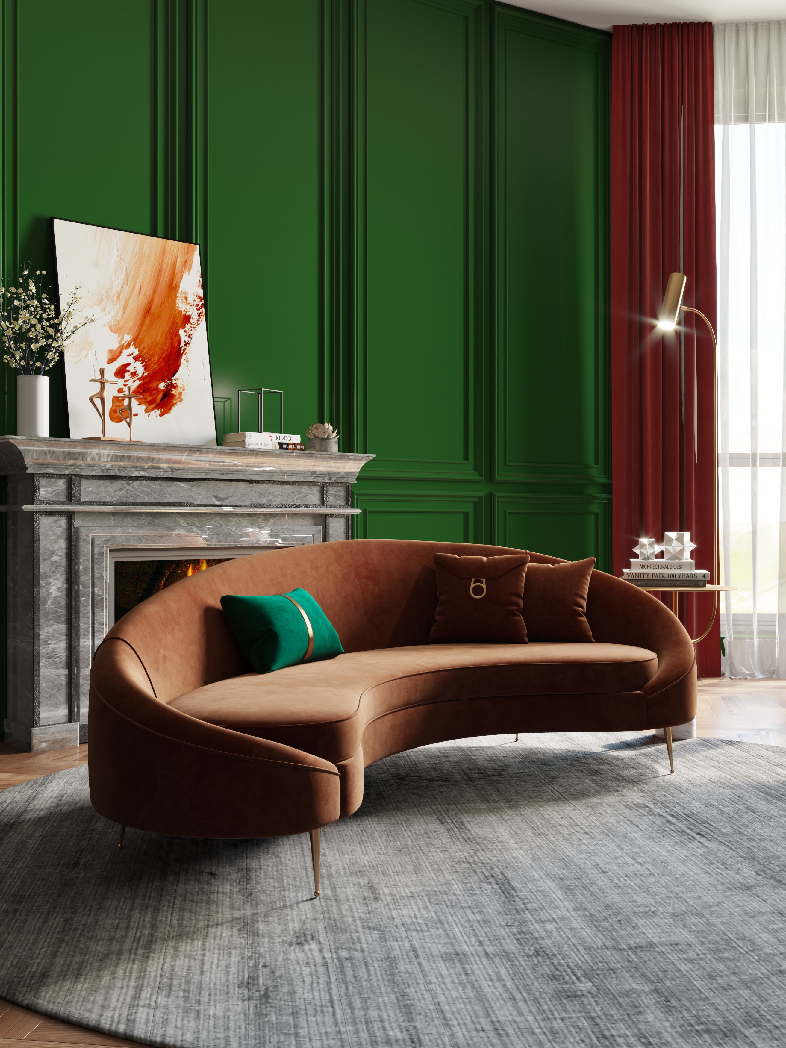 Velvet Three-Seater Sofa