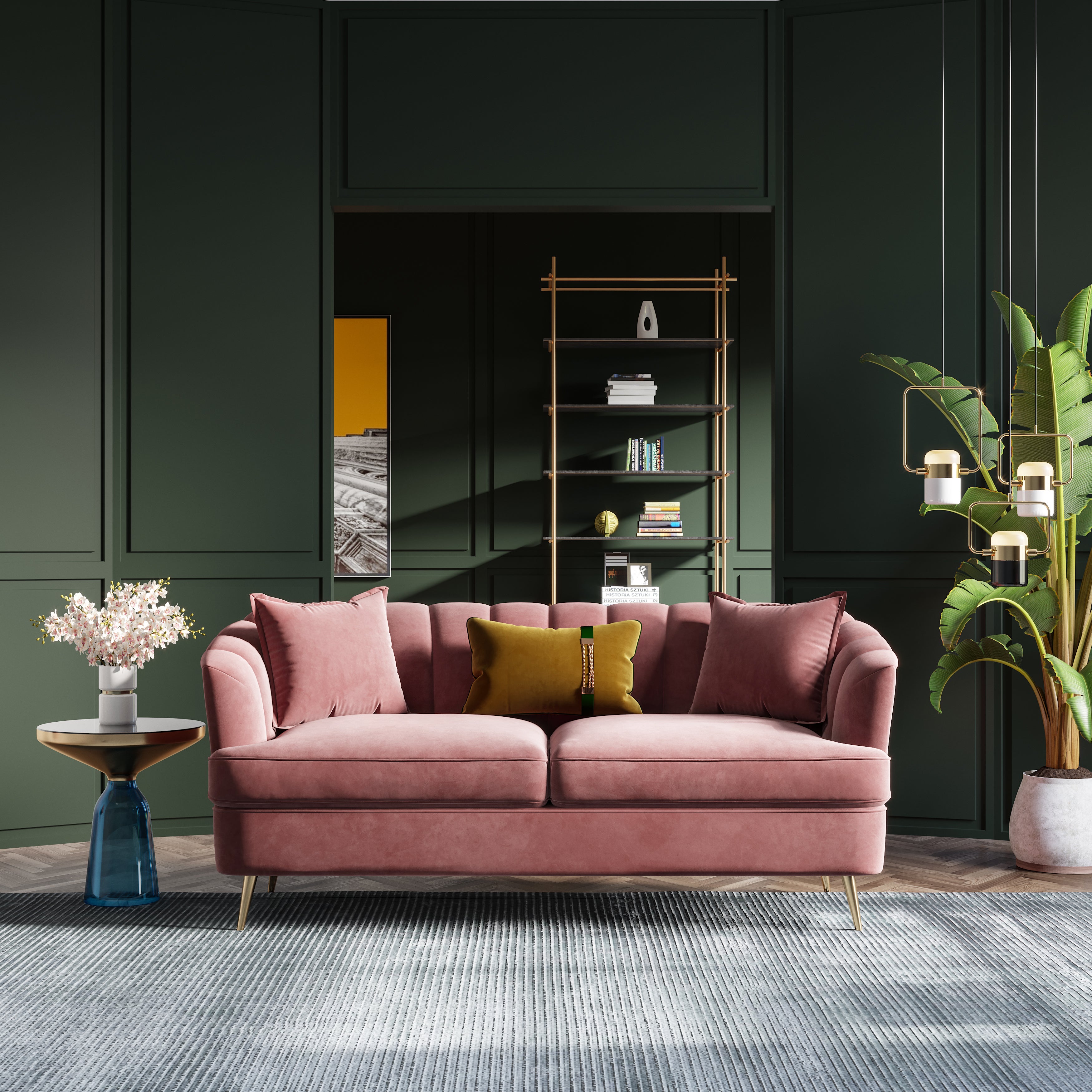 Velvet Three-Seater Sofa