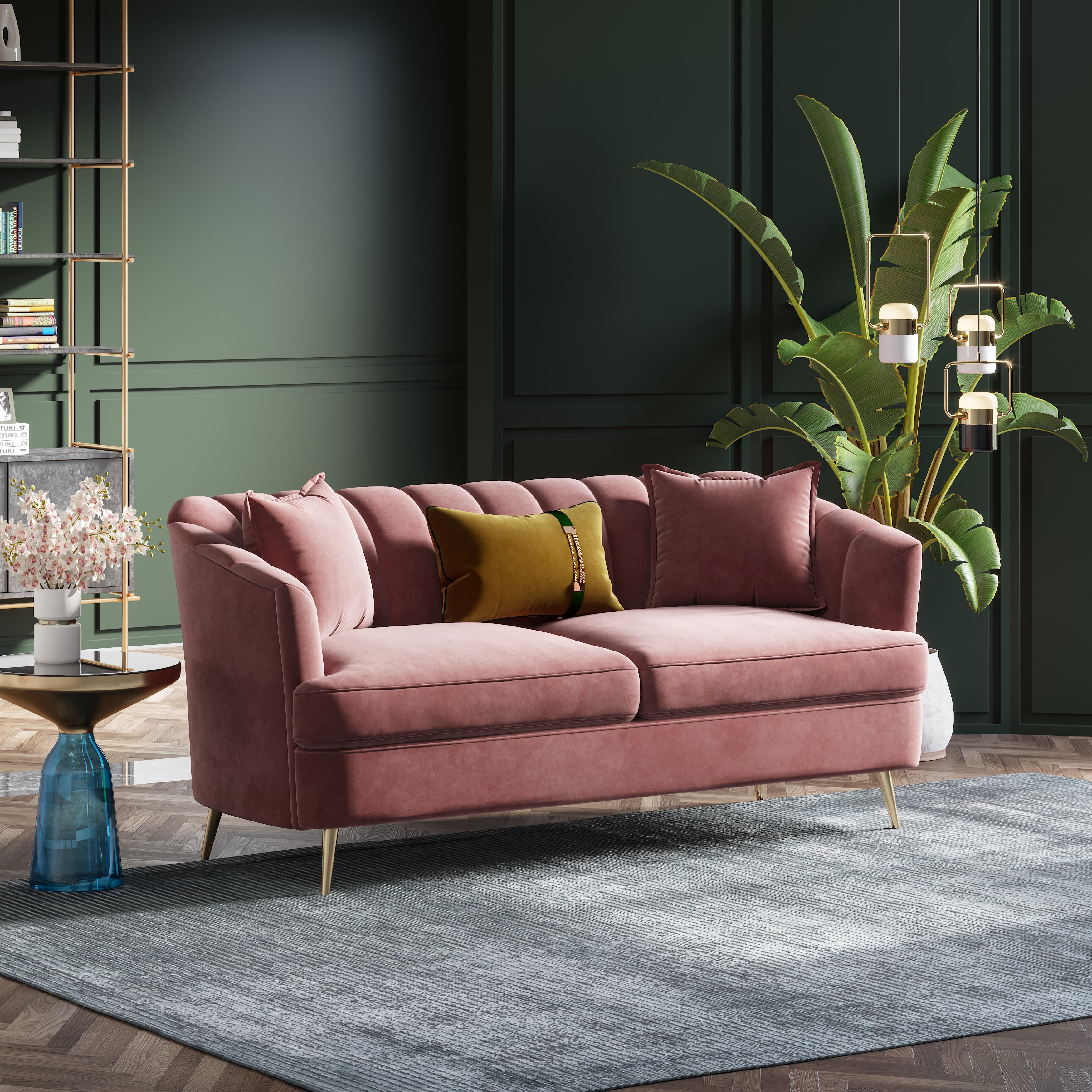 Velvet Three-Seater Sofa