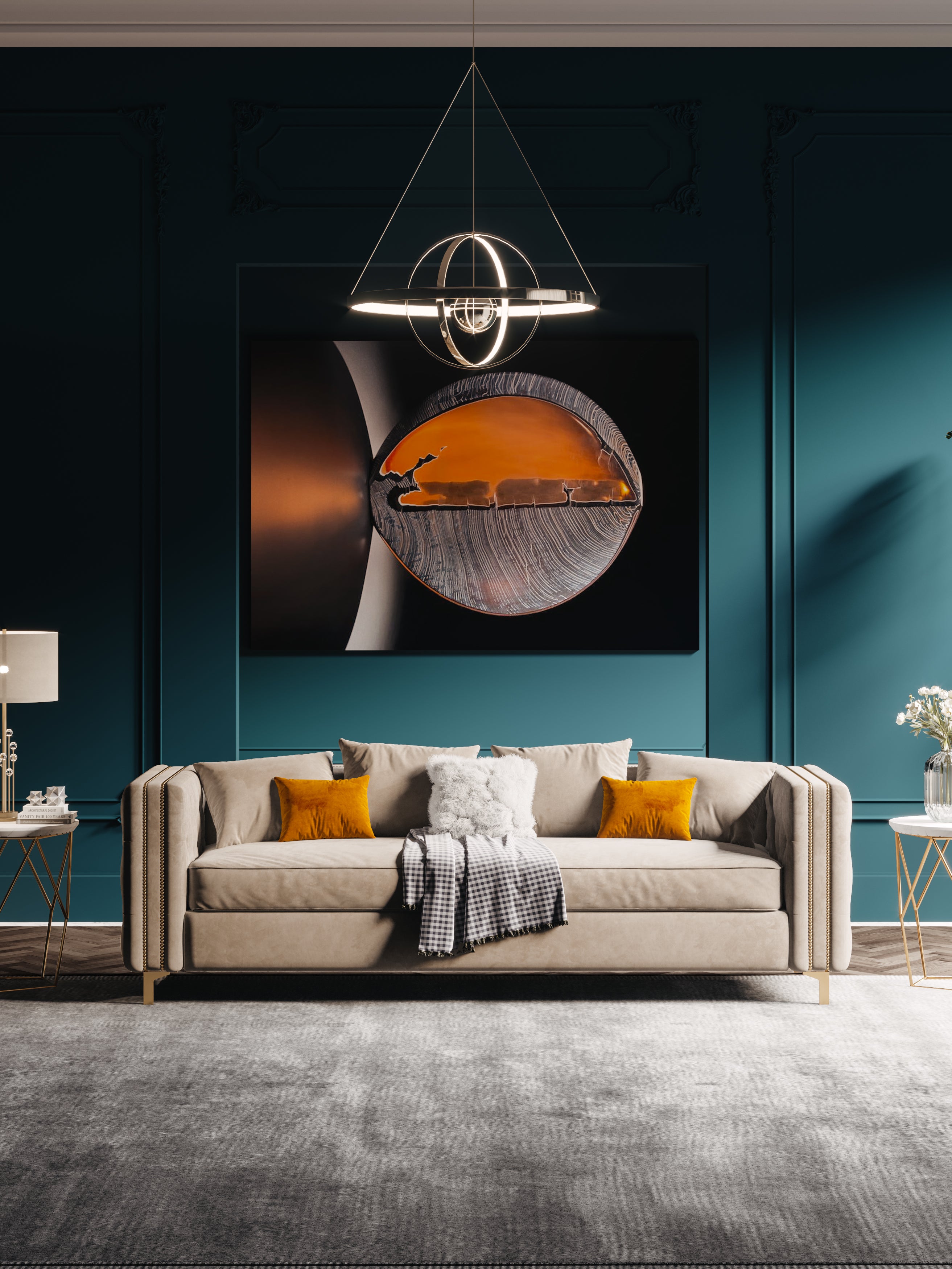 Velvet Three-Seater Sofa