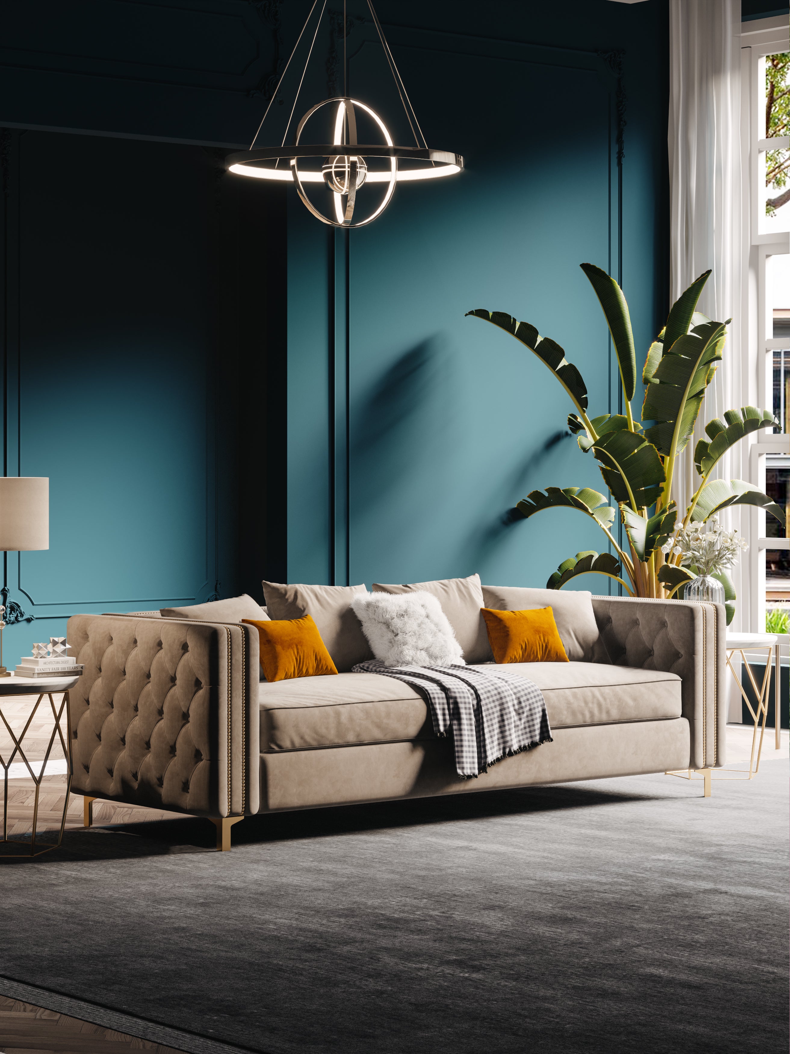 Velvet Three-Seater Sofa