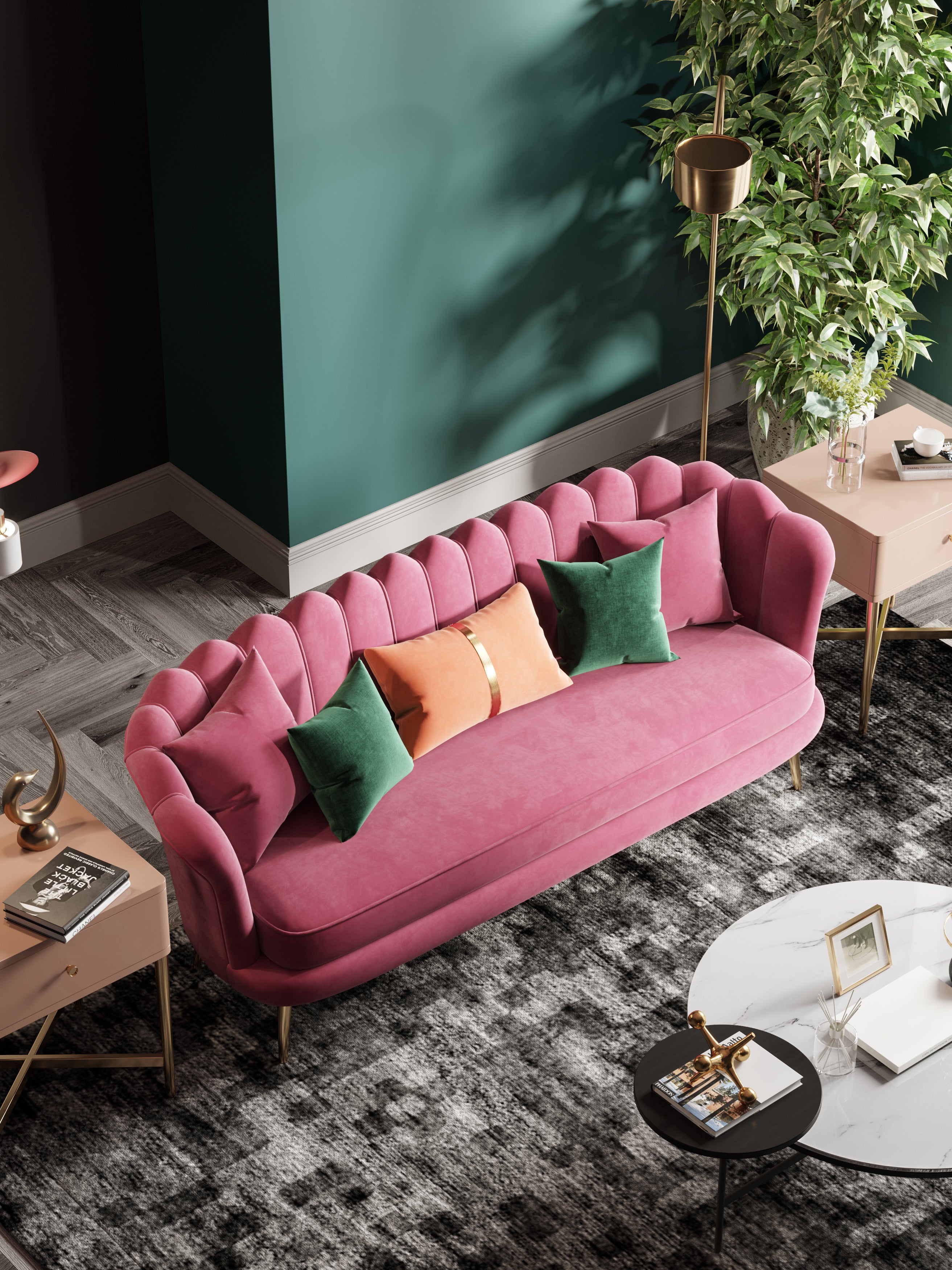 Velvet Three-Seater Sofa