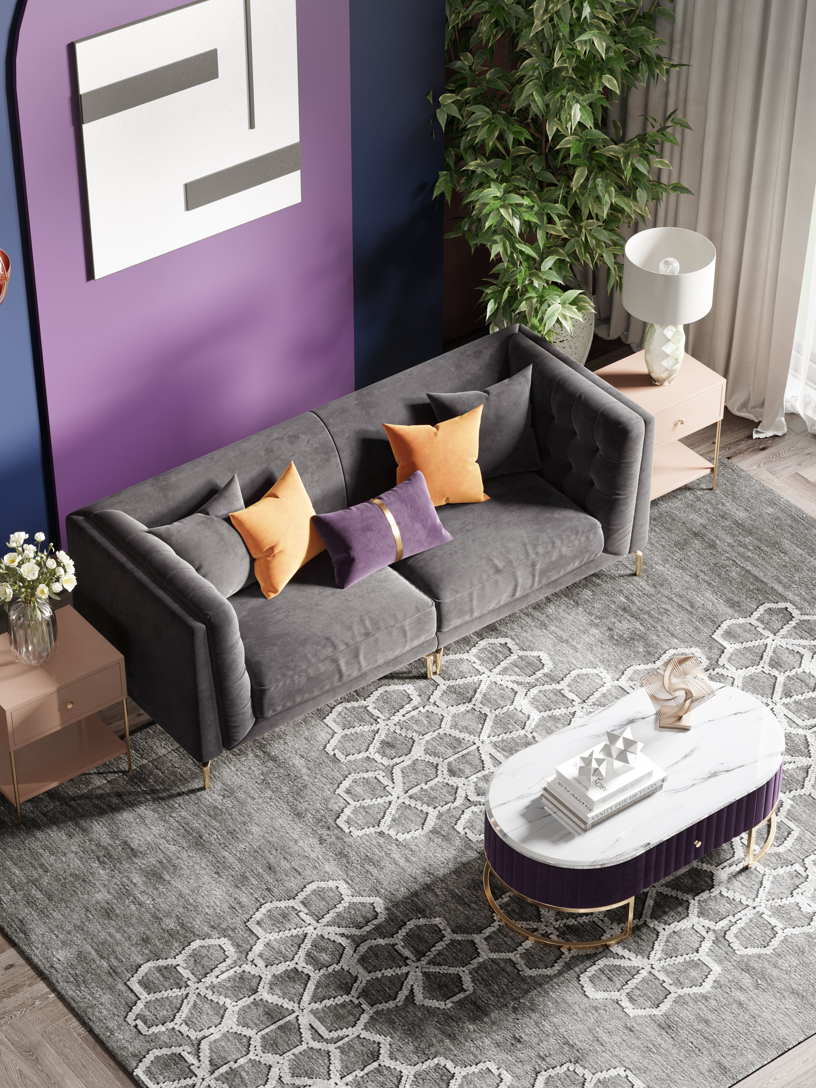 Velvet Three-Seater Sofa