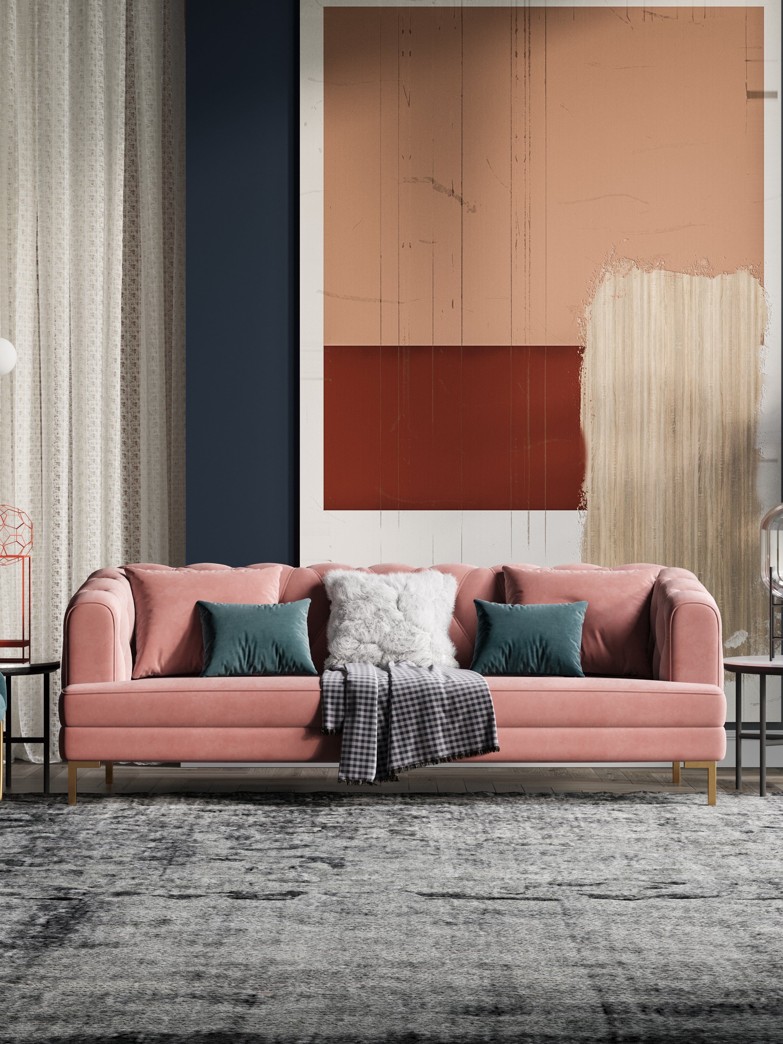 Velvet Three-Seater Sofa
