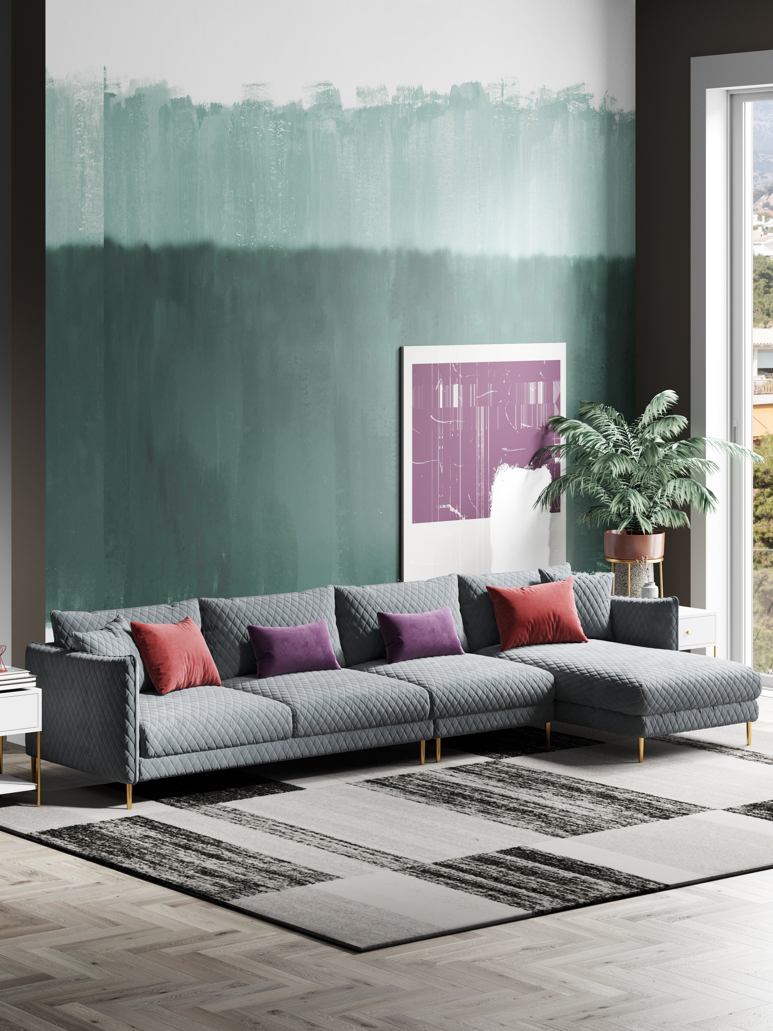 Velvet Three-Seater Sofa