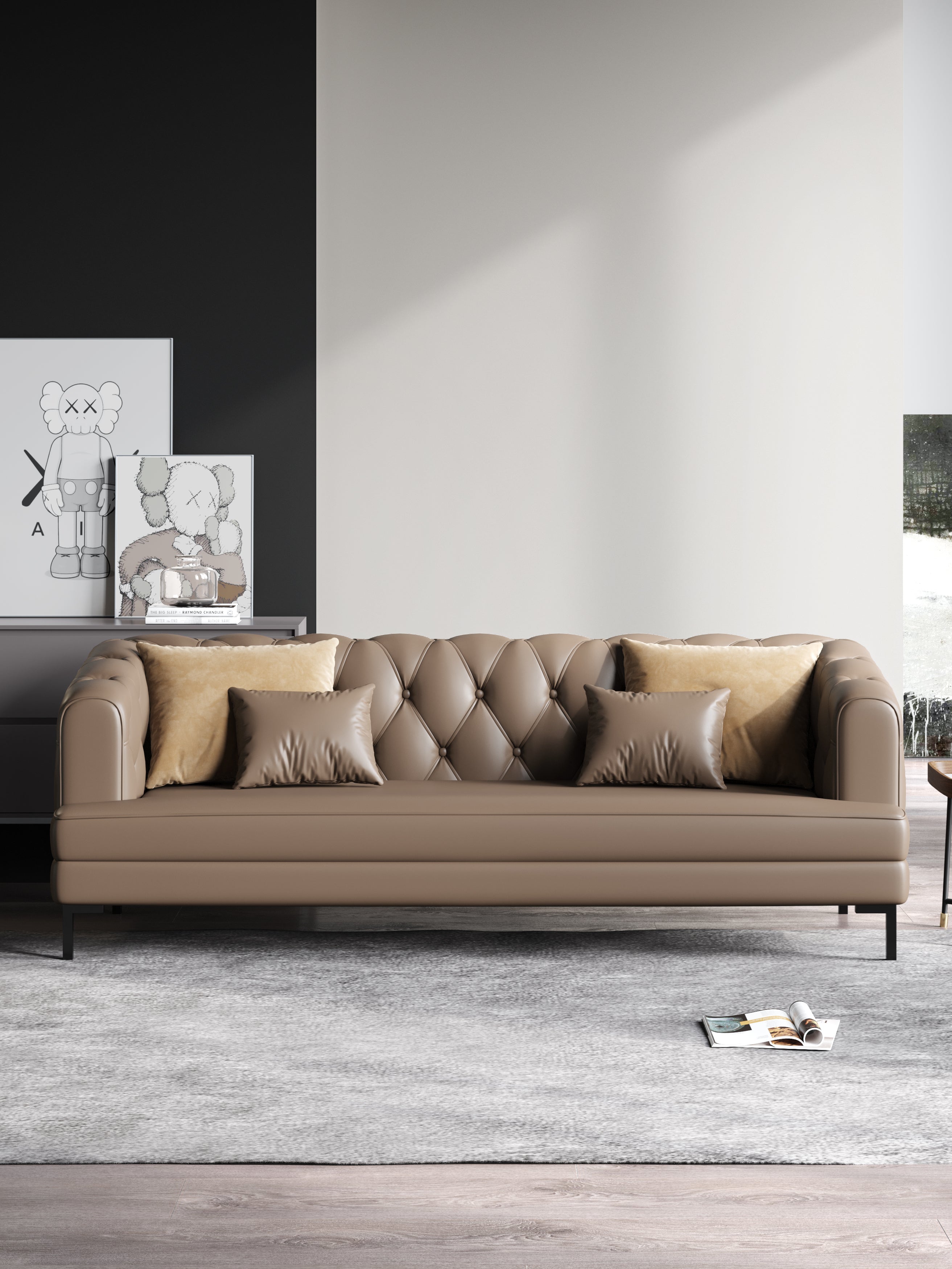 Microfiber Leather Three-Seater Sofa