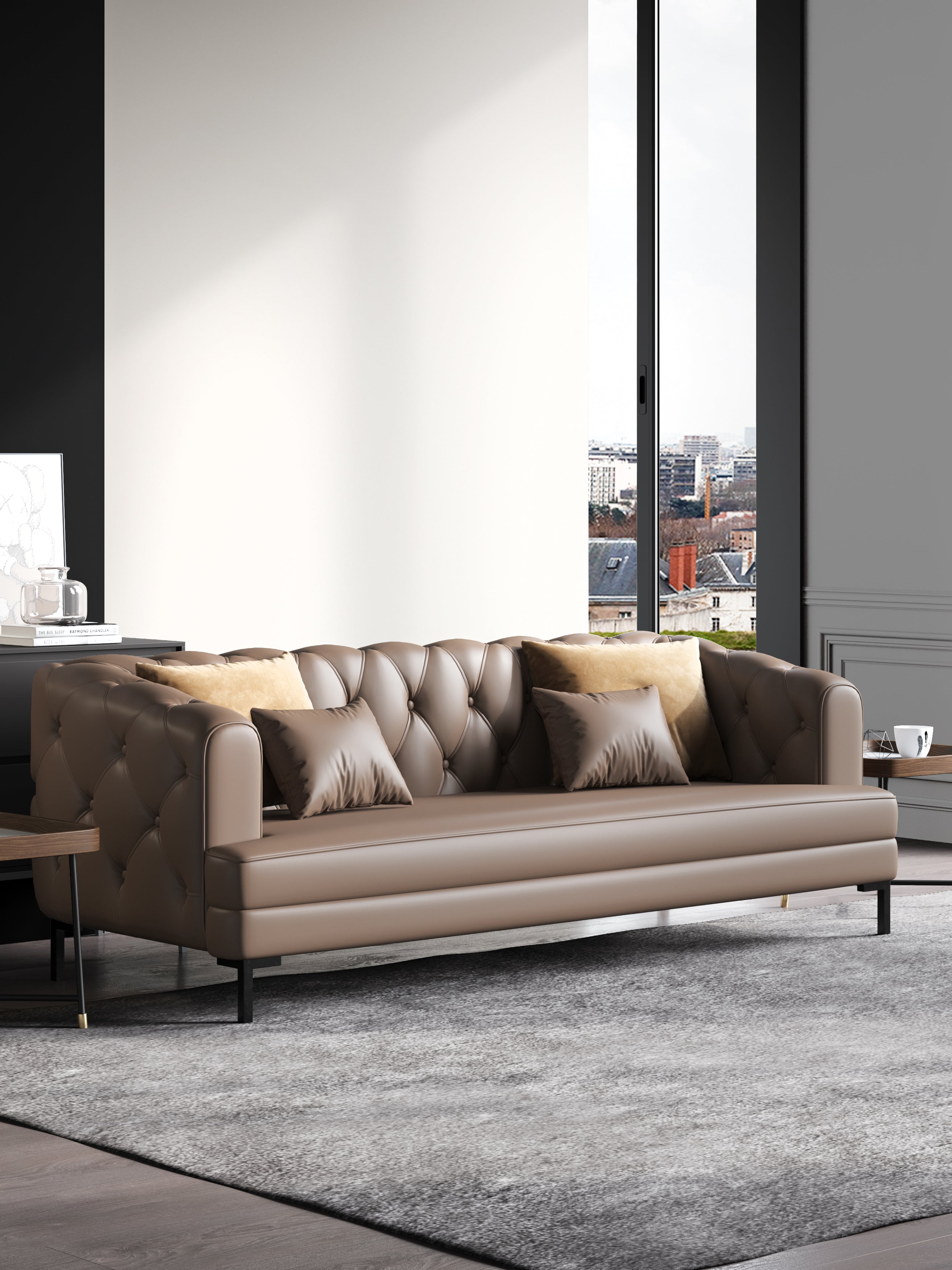 Microfiber Leather Three-Seater Sofa