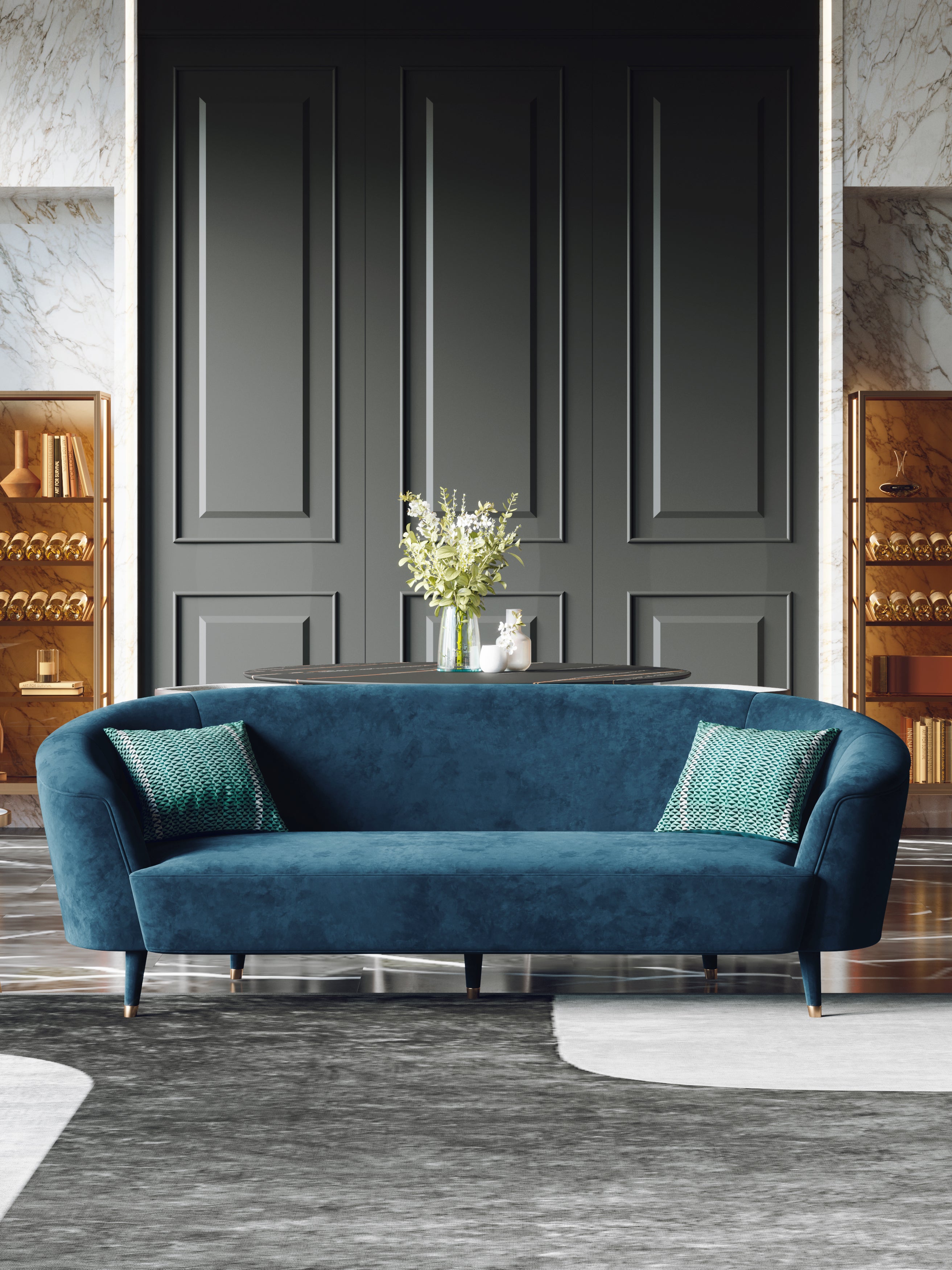 Velvet Three-Seater Sofa