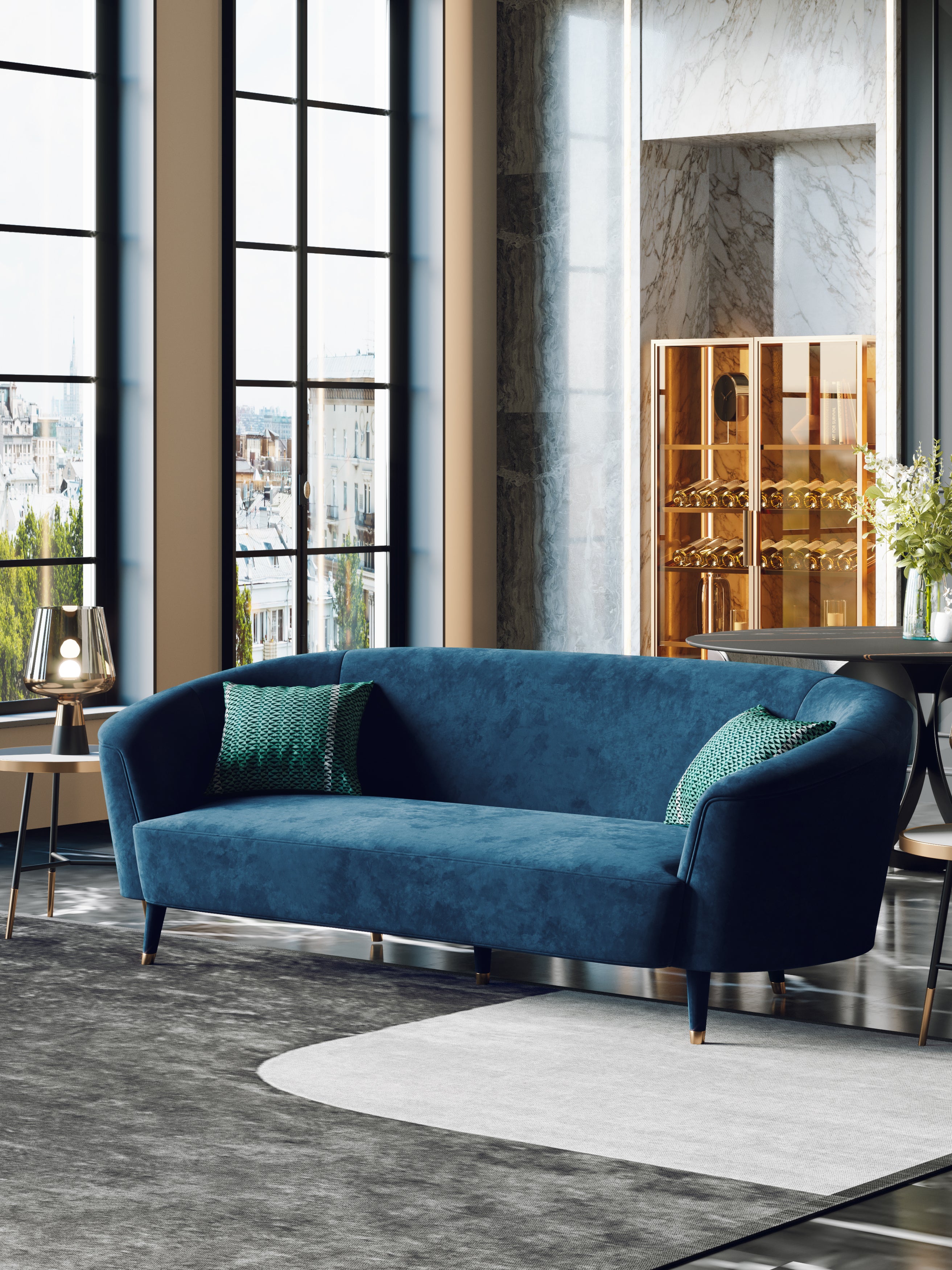 Velvet Three-Seater Sofa