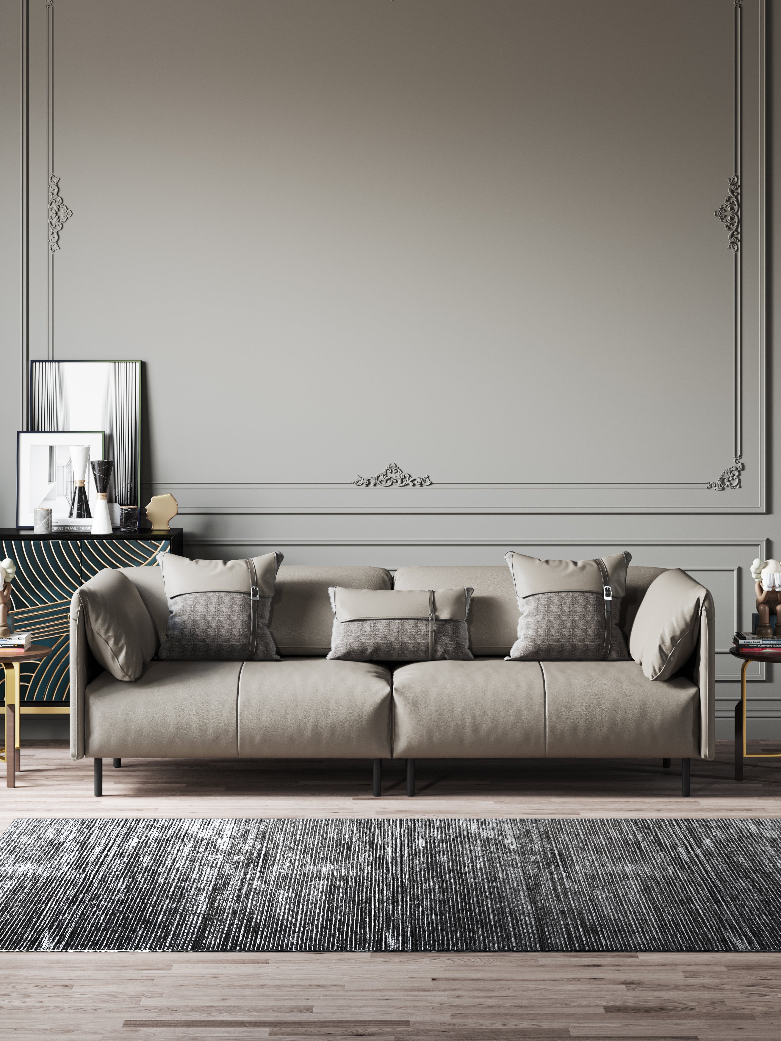Microfiber Leather Three-Seater Sofa