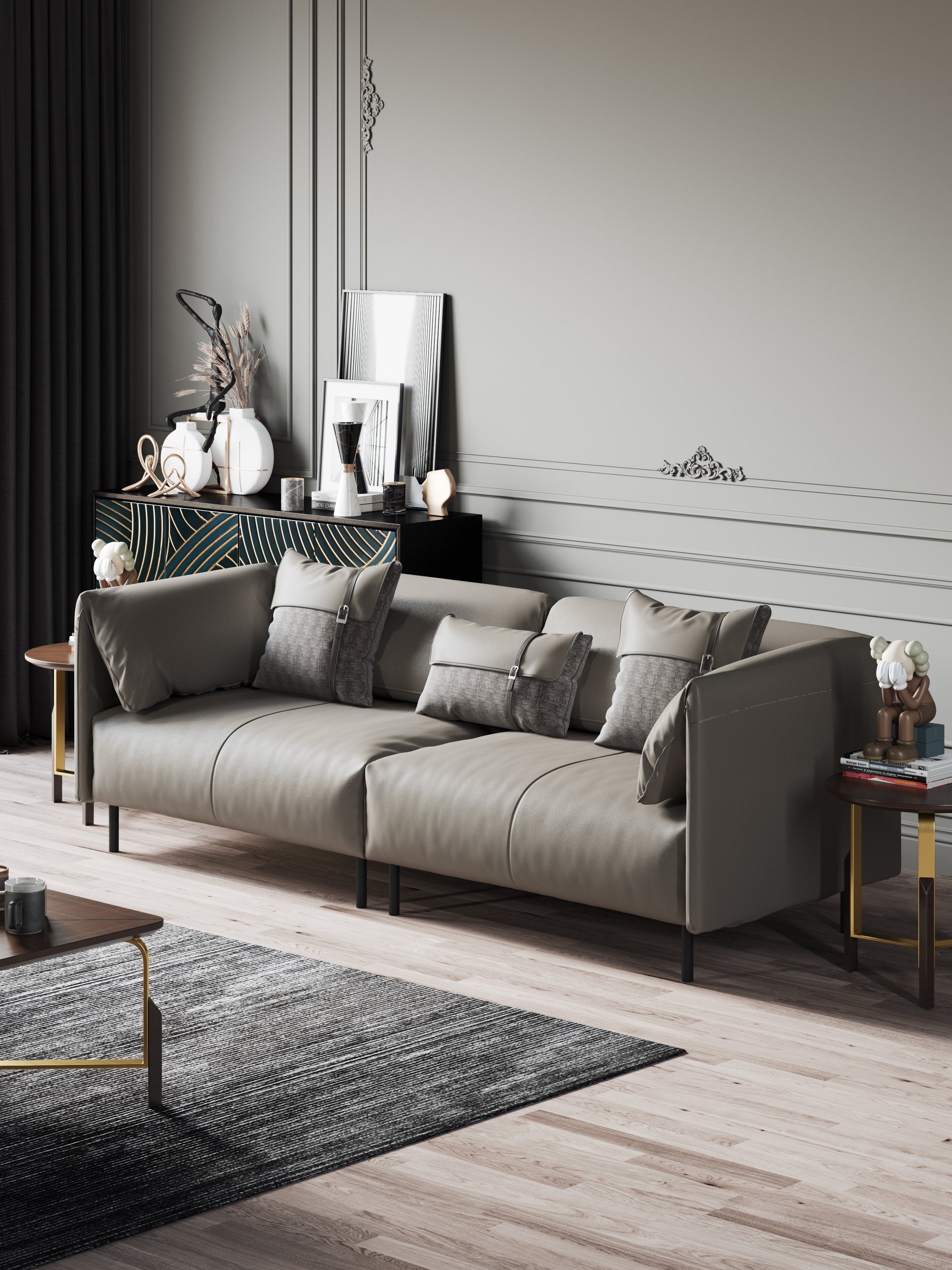 Microfiber Leather Three-Seater Sofa
