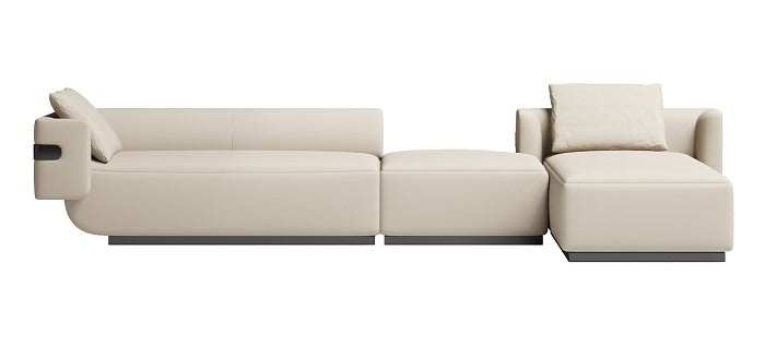 Brushed Black Three-Seater Sofa With Lounger+Ottoman