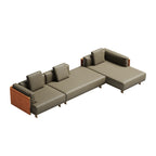 Leather Sofa Set with Lounger and Polished Gold Accents